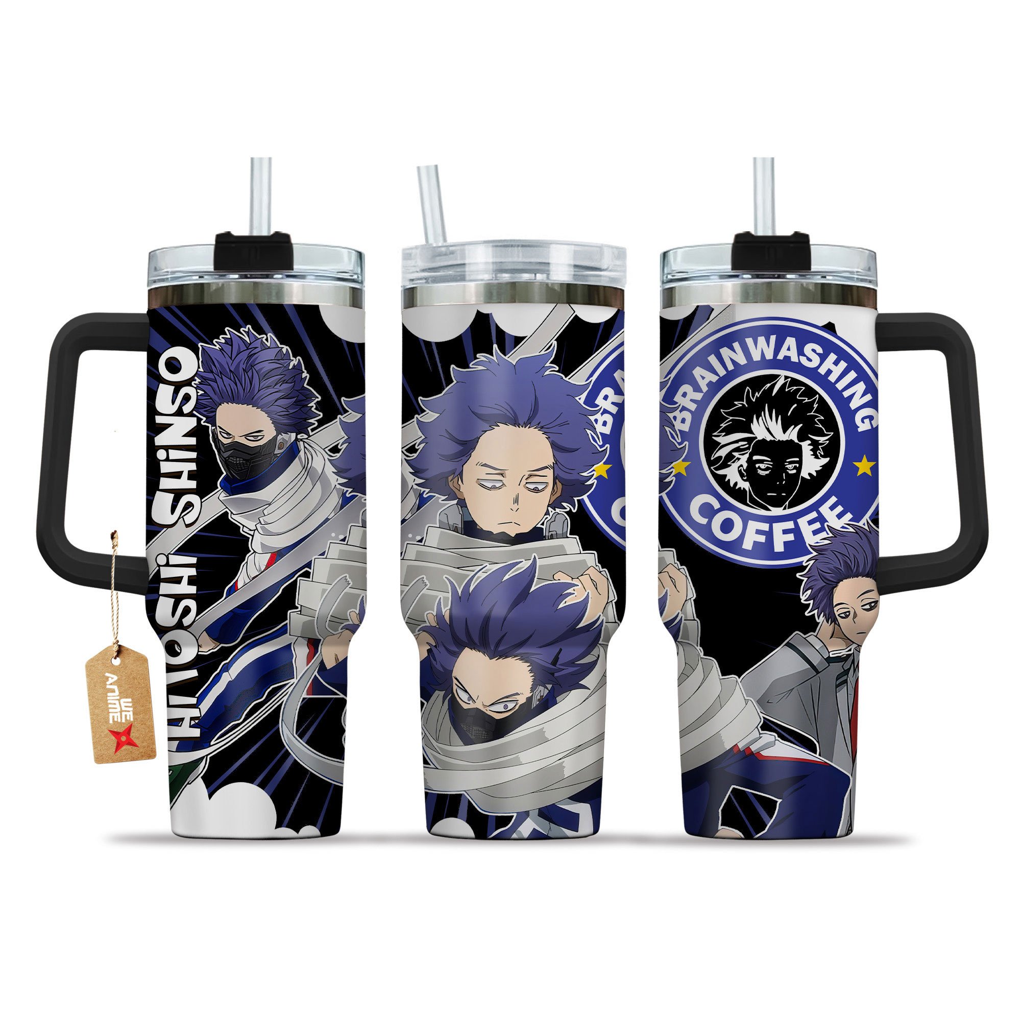Hydratemerch Hitoshi Shinso My Hero Academia Anime Custom Stanley Quencher 40oz Stainless Steel Tumbler With Handle