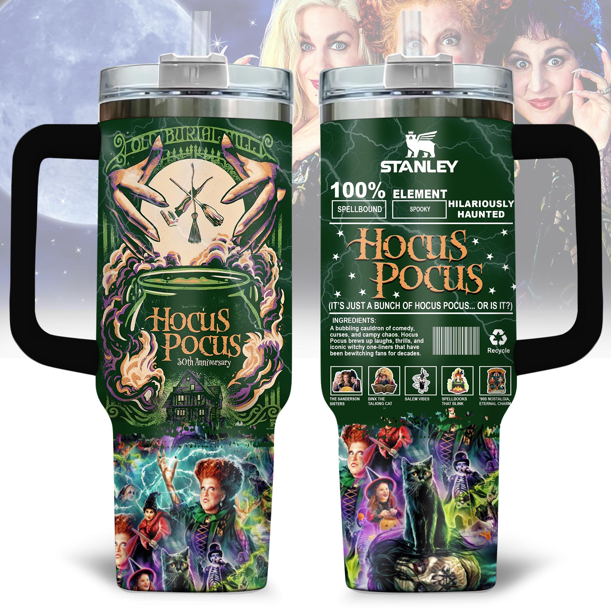 Hydratemerch Hocus Pocus Movies Custom Stanley Quencher 40oz Stainless Steel Tumbler With Handle