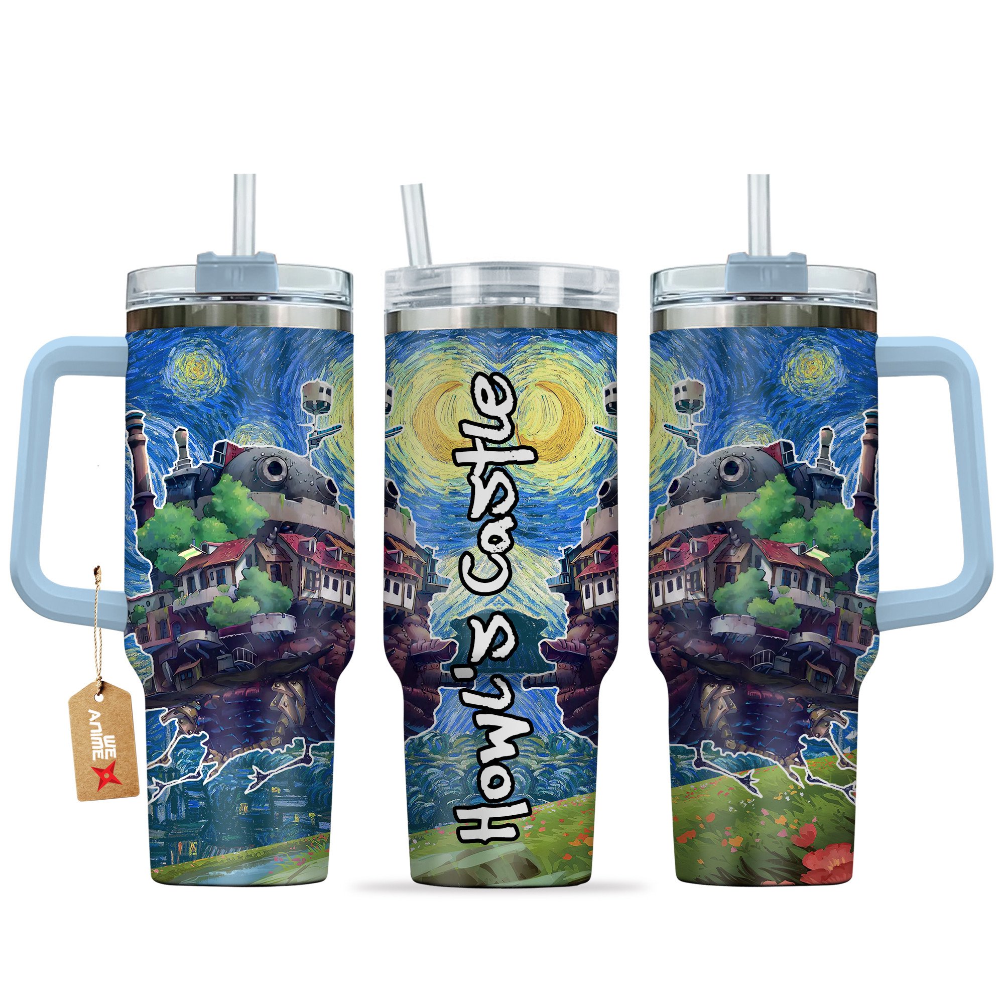 Hydratemerch Howl's Moving Castle Anime Custom Stanley Quencher 40oz Stainless Steel Tumbler With Handle
