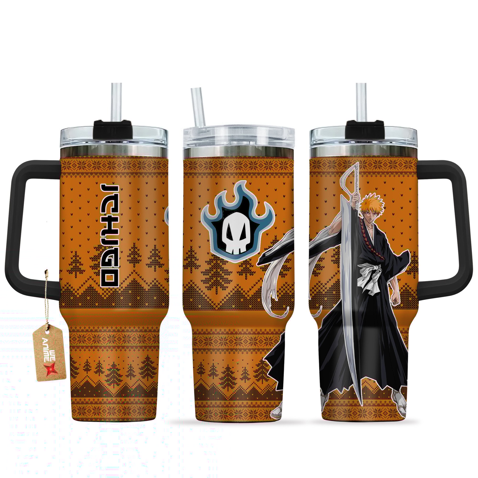Hydratemerch Ichigo Kurosaki Bleach Anime Custom Stanley Quencher 40oz Stainless Steel Tumbler With Handle