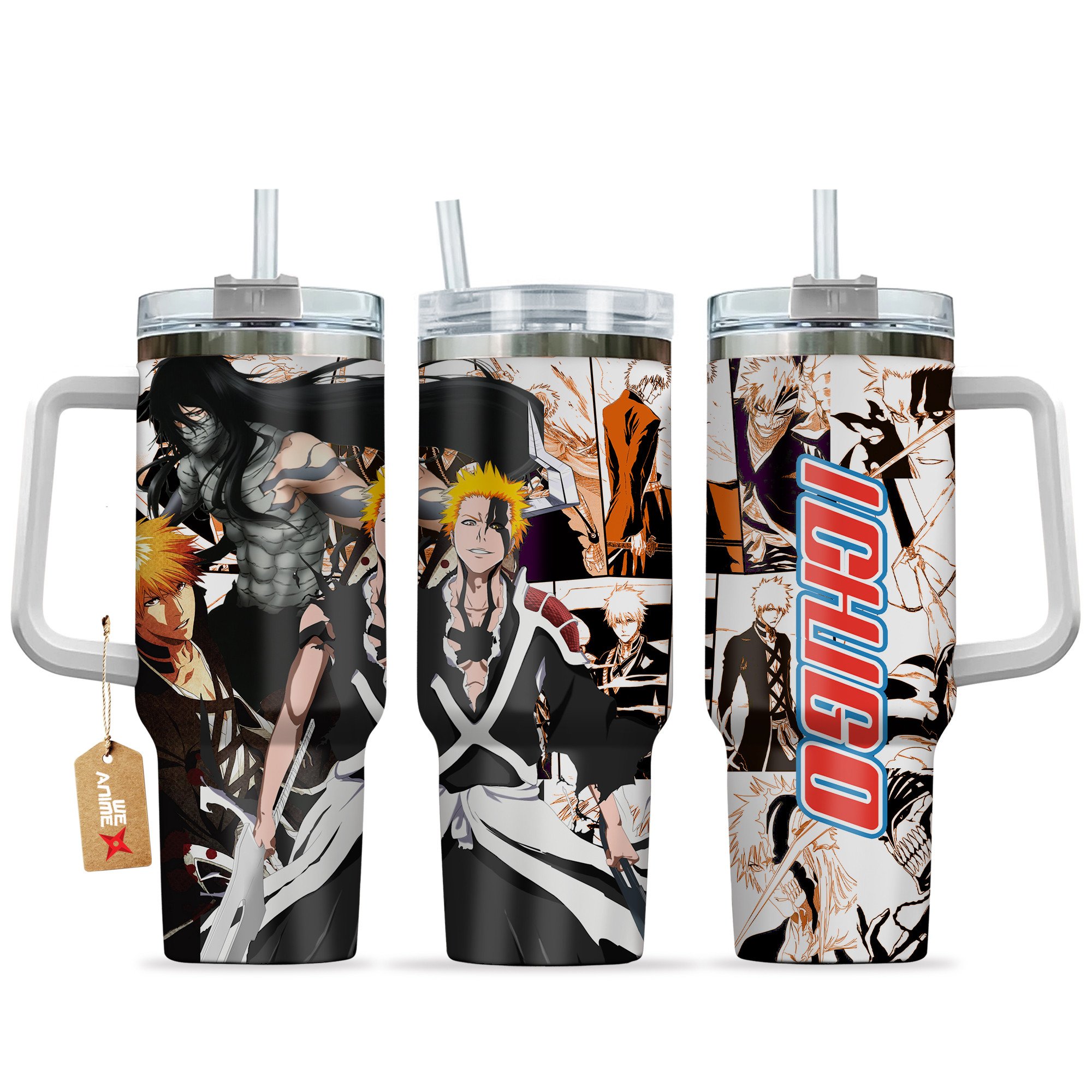 Hydratemerch Ichigo Kurosaki Bleach Anime Custom Stanley Quencher 40oz Stainless Steel Tumbler With Handle