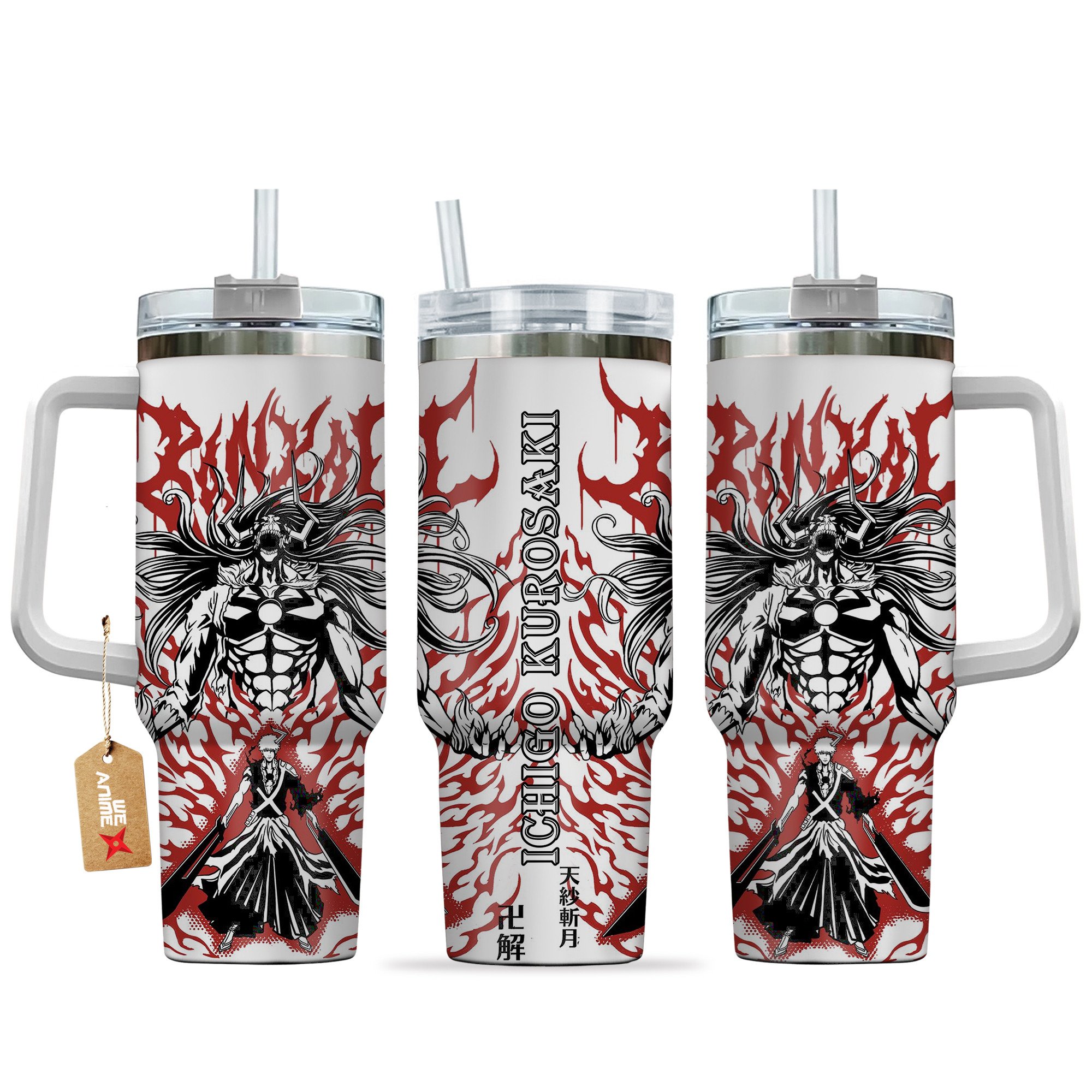 Hydratemerch Ichigo Kurosaki Bleach Anime Custom Stanley Quencher 40oz Stainless Steel Tumbler With Handle
