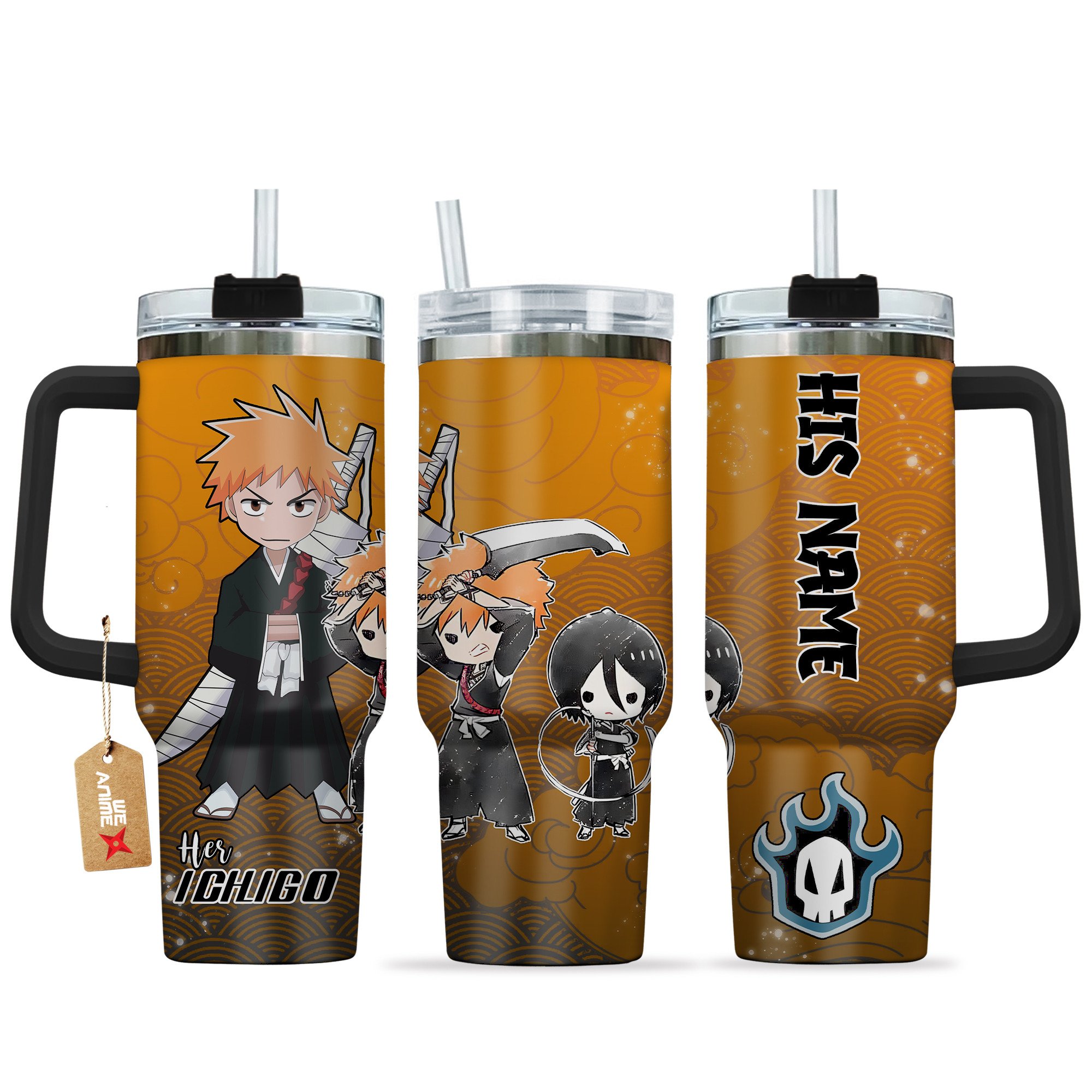 Hydratemerch Ichigo Kurosaki Bleach Anime Valentine Custom Stanley Quencher 40oz Stainless Steel Tumbler With Handle