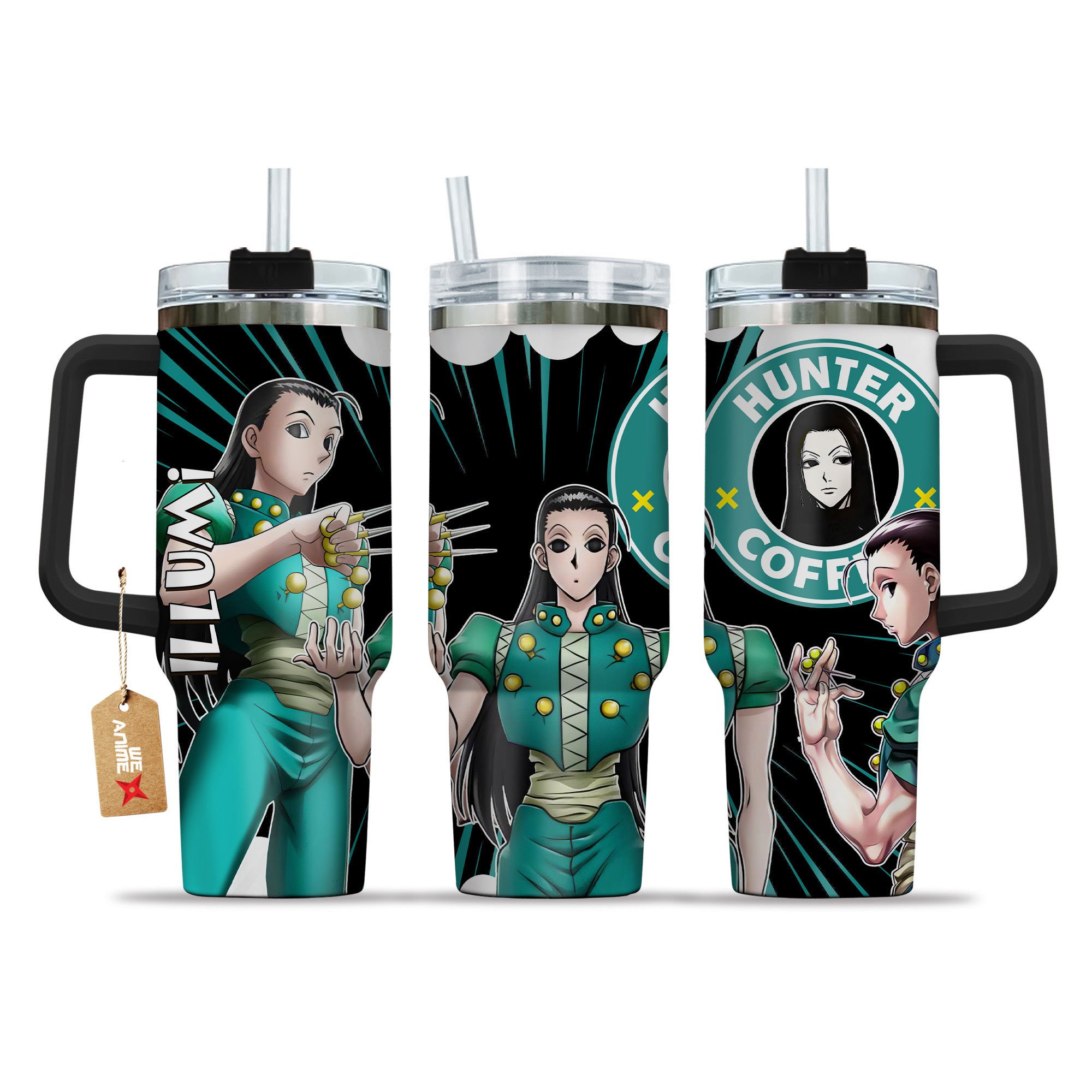 Hydratemerch Illumi Zoldyck Hunter x Hunter Anime Custom Stanley Quencher 40oz Stainless Steel Tumbler With Handle