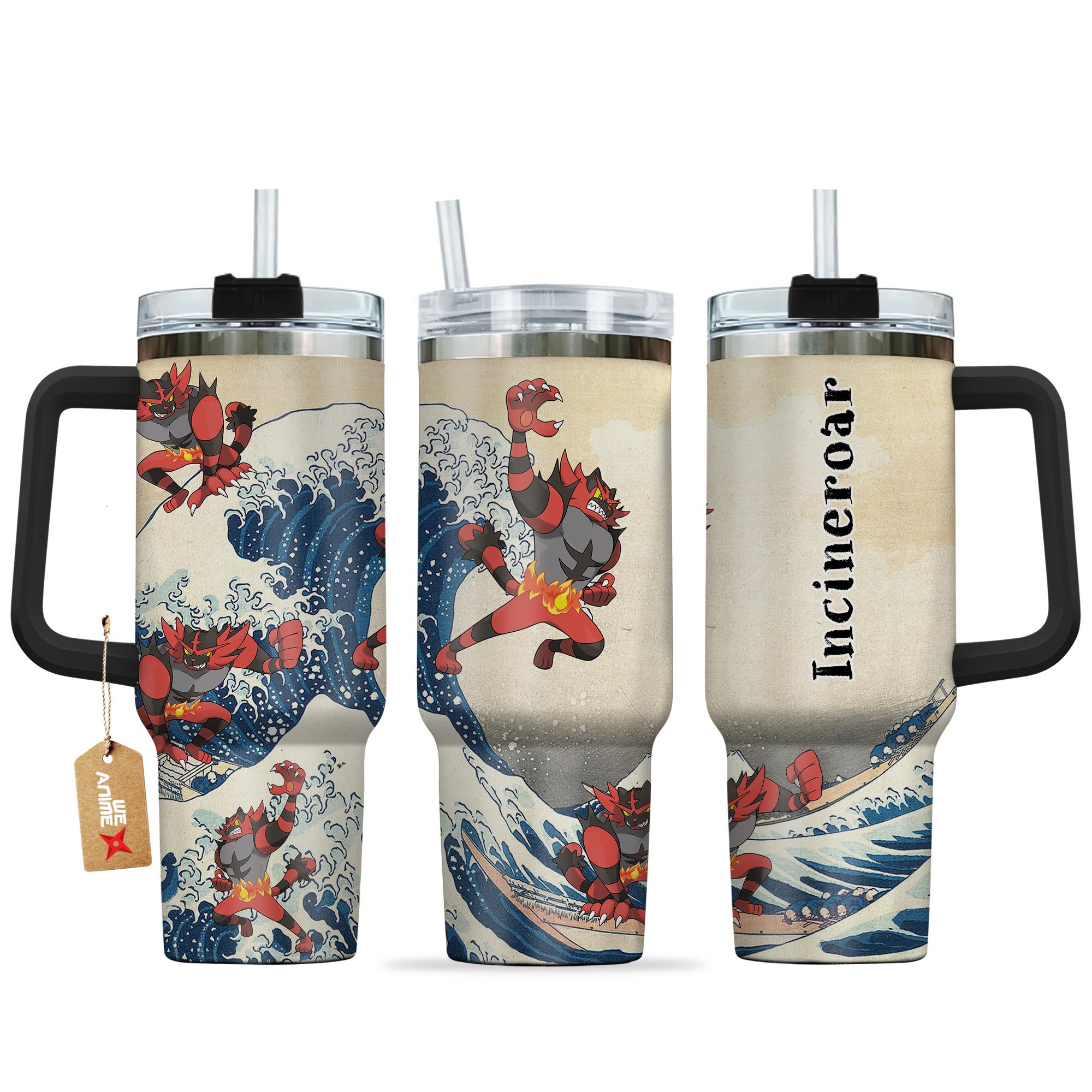 Hydratemerch Incineroar Pokemon Anime Custom Stanley Quencher 40oz Stainless Steel Tumbler With Handle
