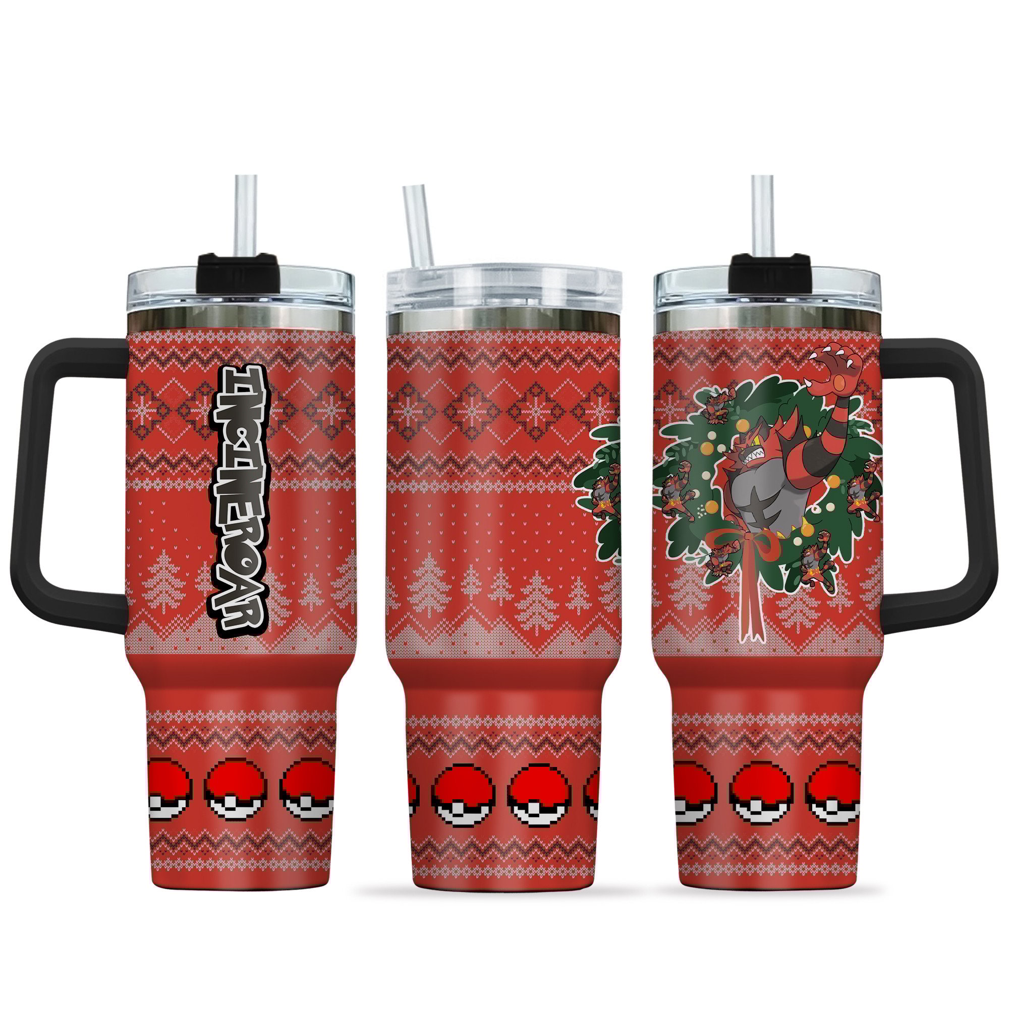 Hydratemerch Incineroar Pokemon Anime Custom Stanley Quencher 40oz Stainless Steel Tumbler With Handle