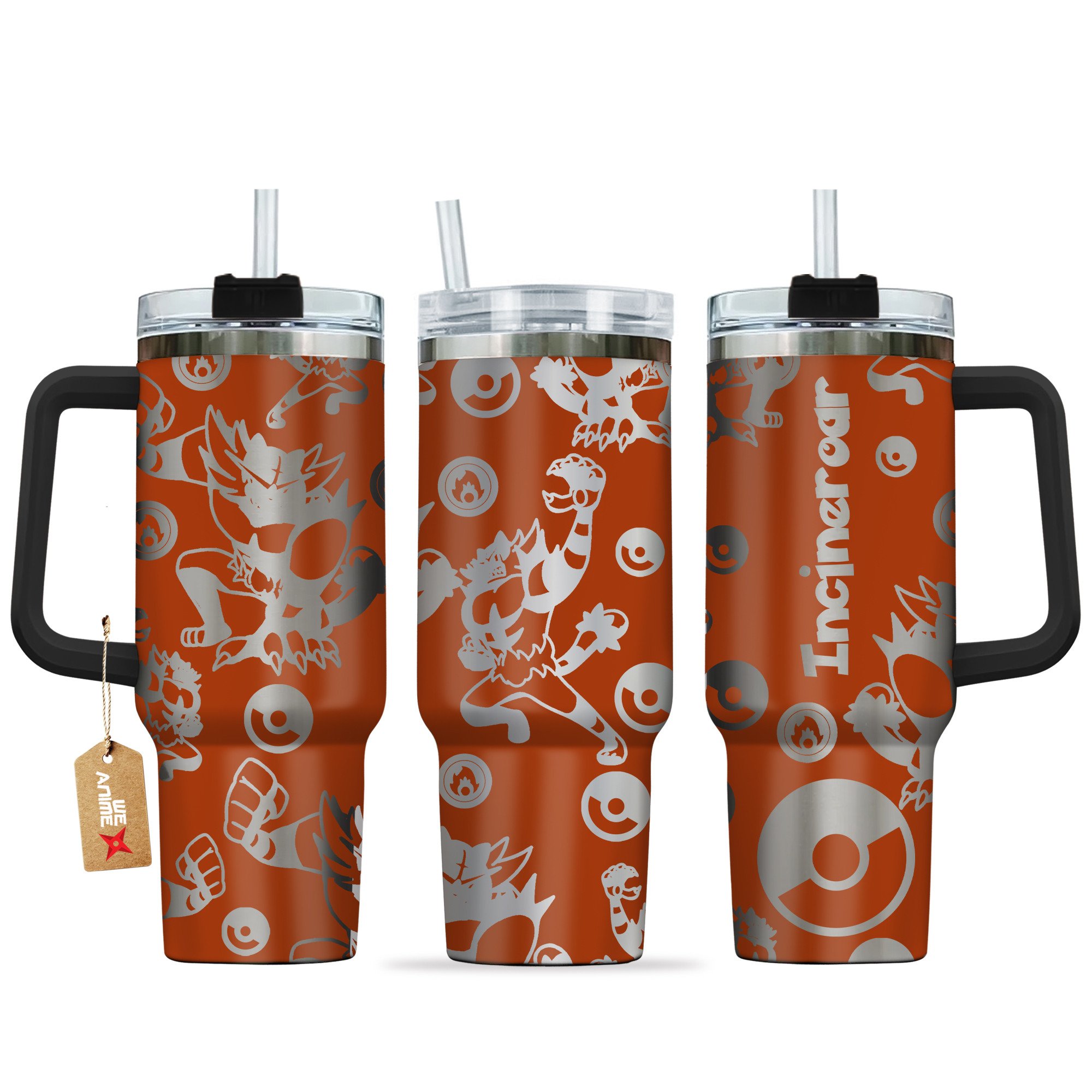 Hydratemerch Incineroar Pokemon Anime Custom Stanley Quencher 40oz Stainless Steel Tumbler With Handle
