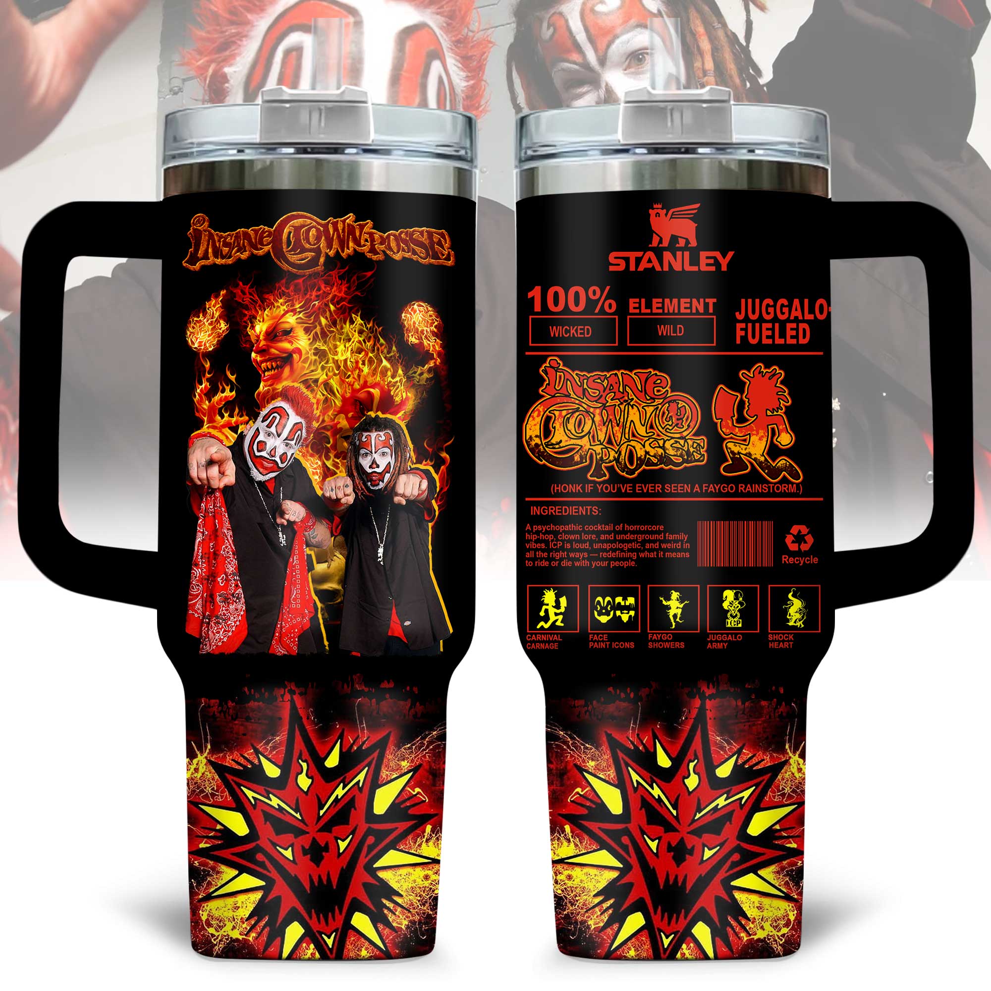 Hydratemerch Insane Clown Posse Music Custom Stanley Quencher 40oz Stainless Steel Tumbler With Handle