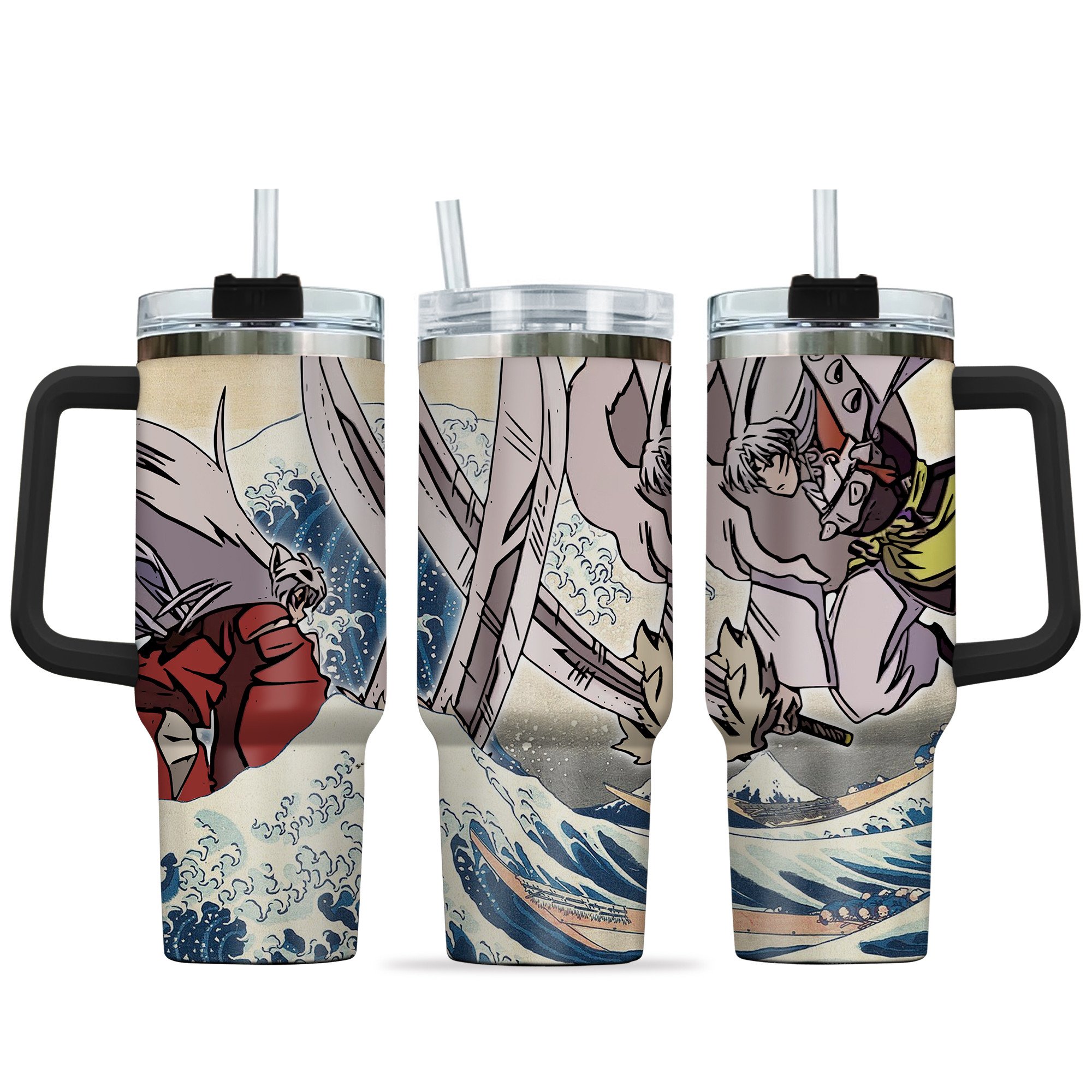 Hydratemerch Inuyasha x Sesshomaru Anime Custom Stanley Quencher 40oz Stainless Steel Tumbler With Handle