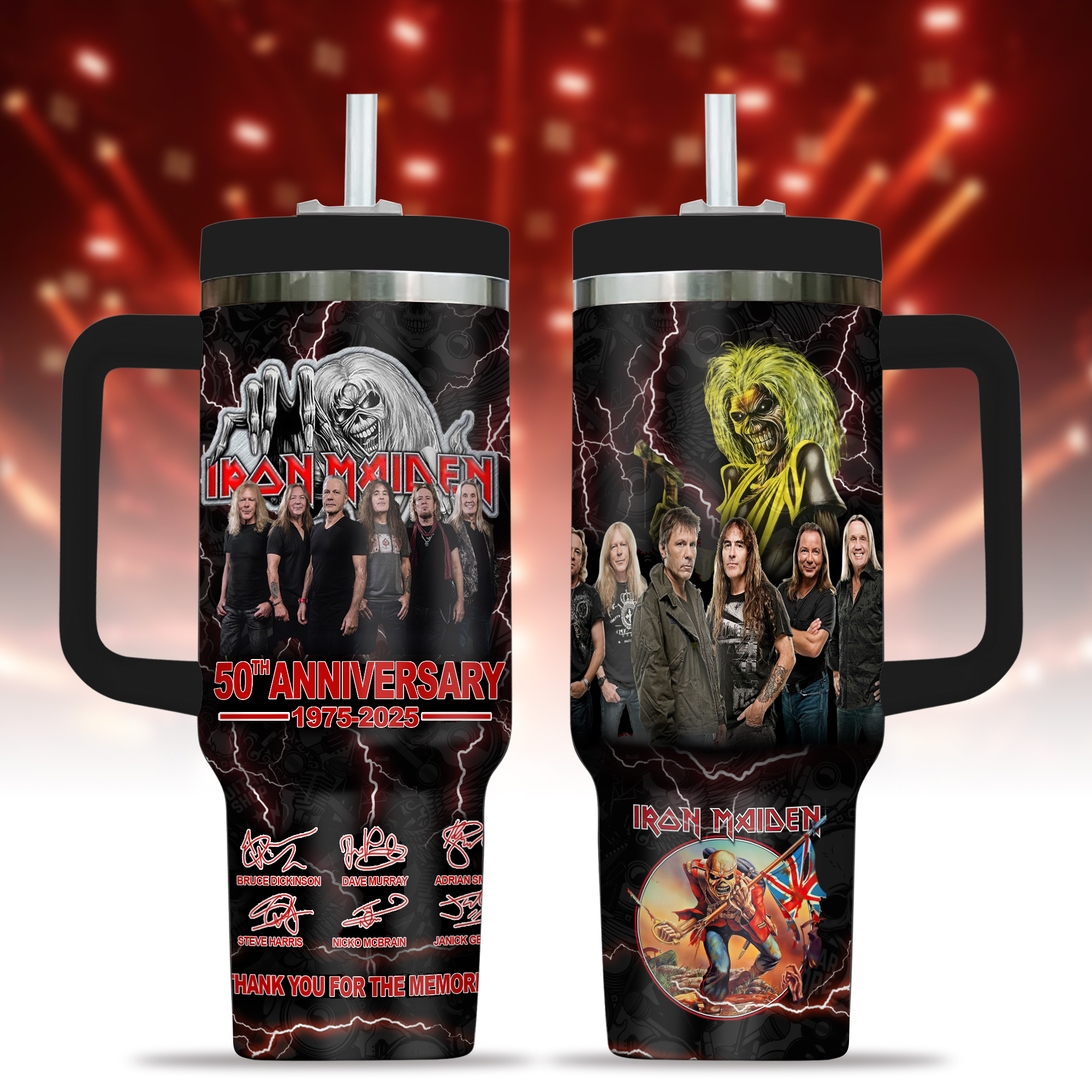 Hydratemerch Iron Maiden Music Custom Stanley Quencher 40oz Stainless Steel Tumbler With Handle