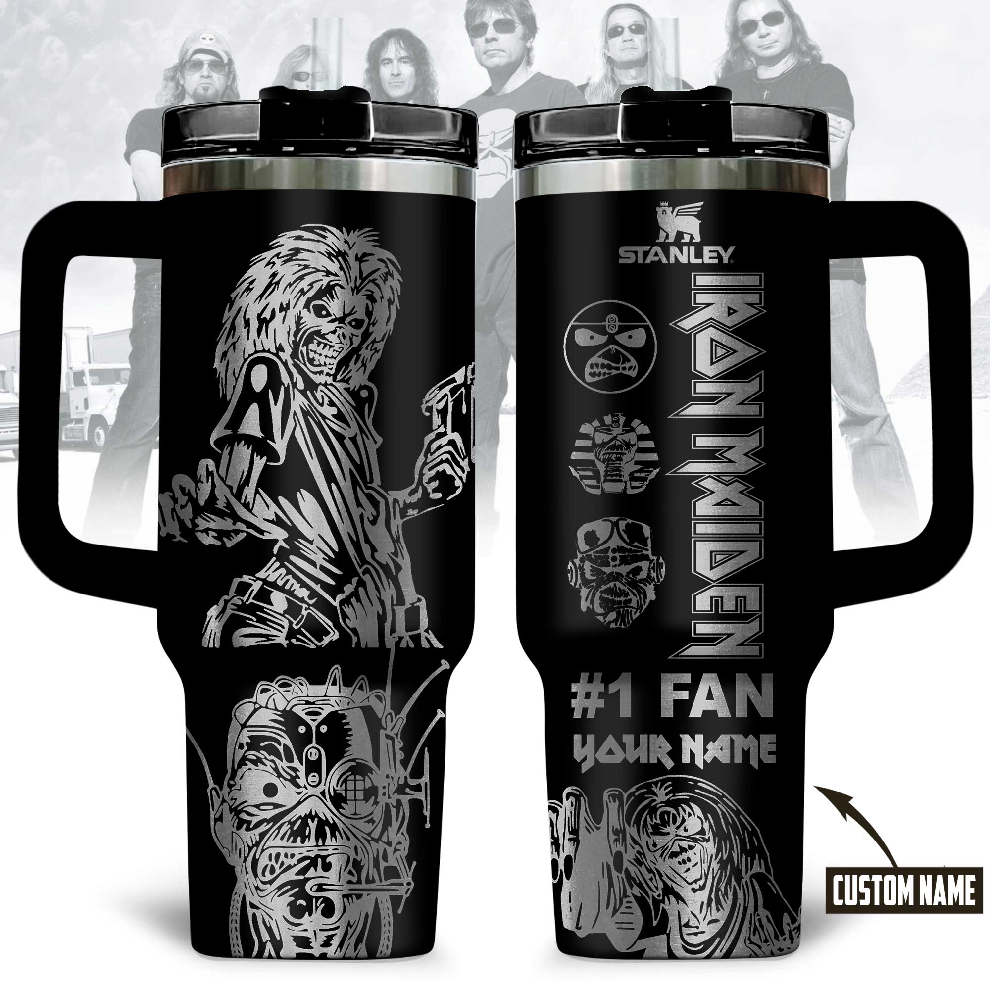 Hydratemerch Iron Maiden Music Custom Stanley Quencher 40oz Stainless Steel Tumbler With Handle