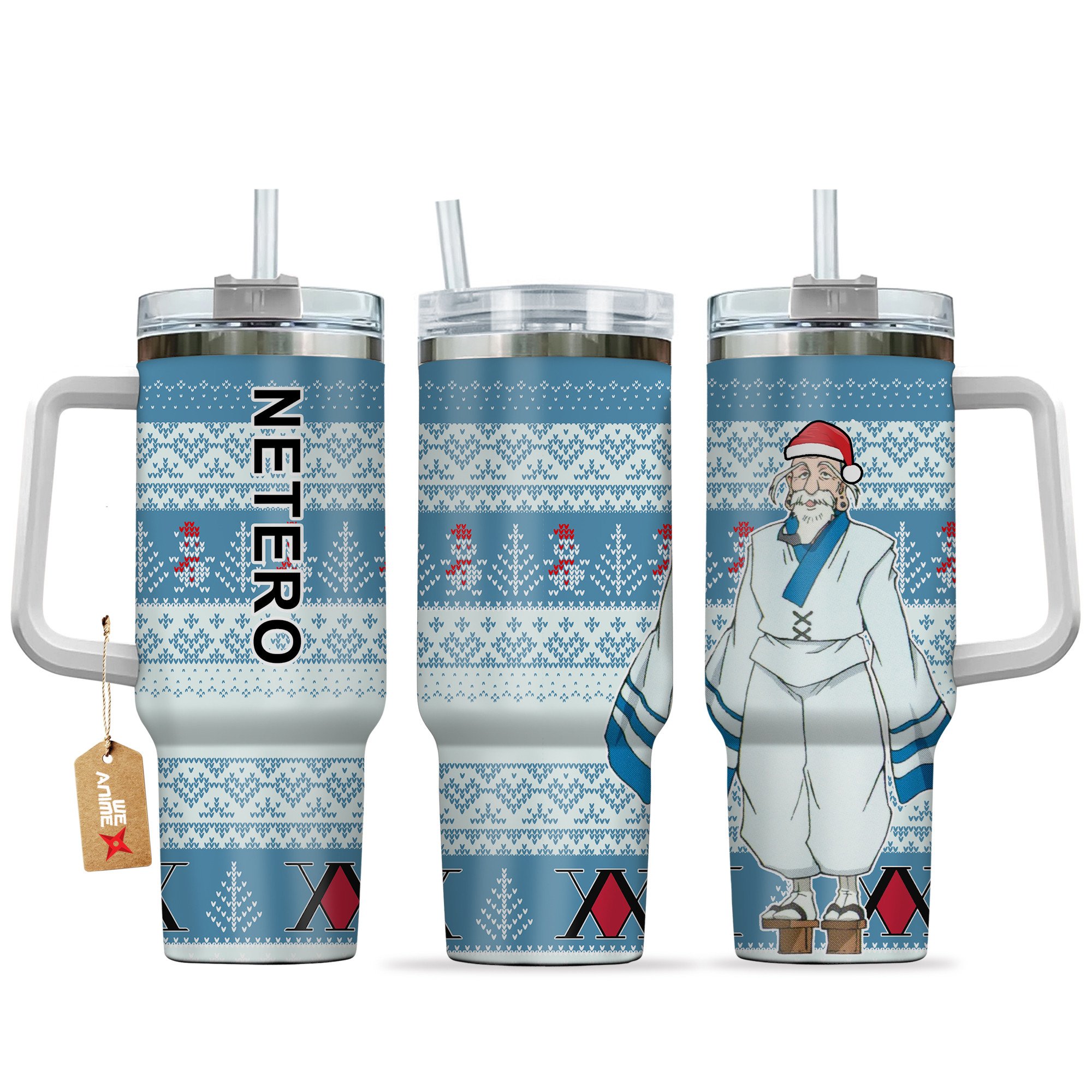 Hydratemerch Isaac Netero Hunter x Hunter Anime Custom Stanley Quencher 40oz Stainless Steel Tumbler With Handle