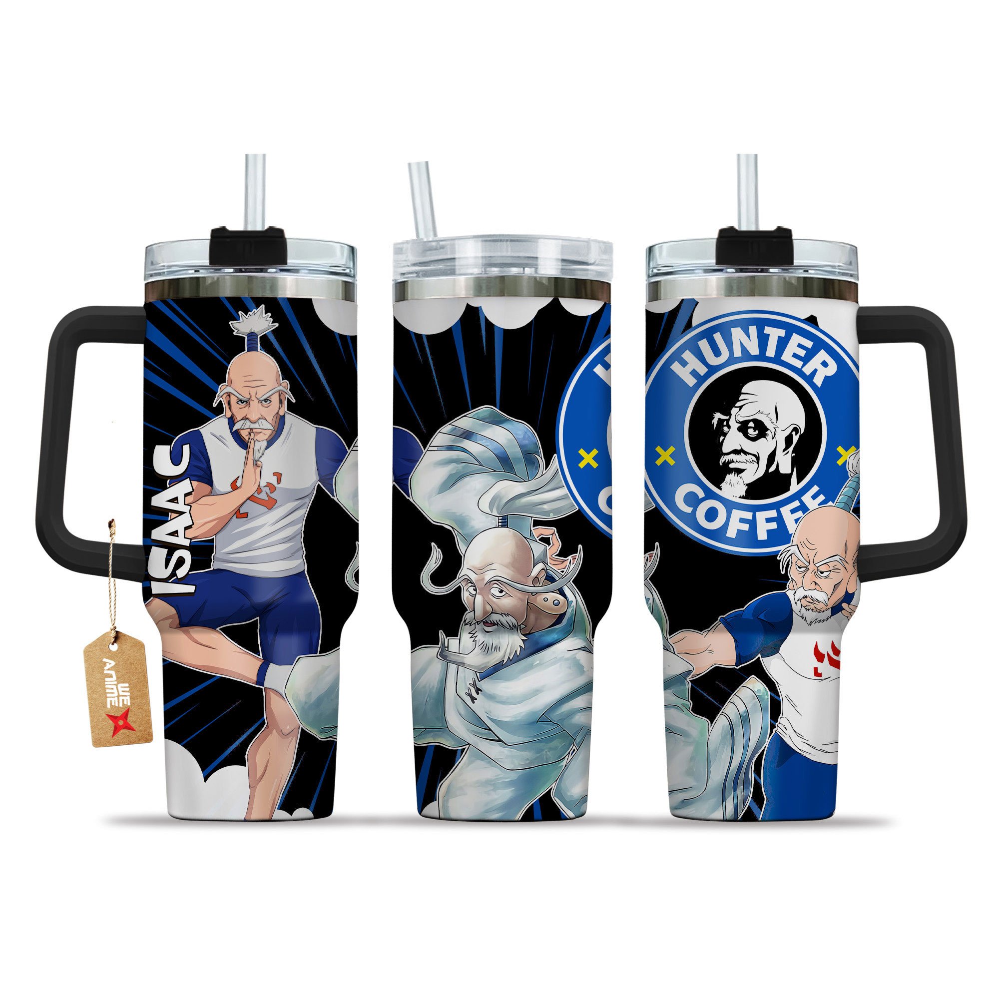 Hydratemerch Isaac Netero Hunter x Hunter Anime Custom Stanley Quencher 40oz Stainless Steel Tumbler With Handle