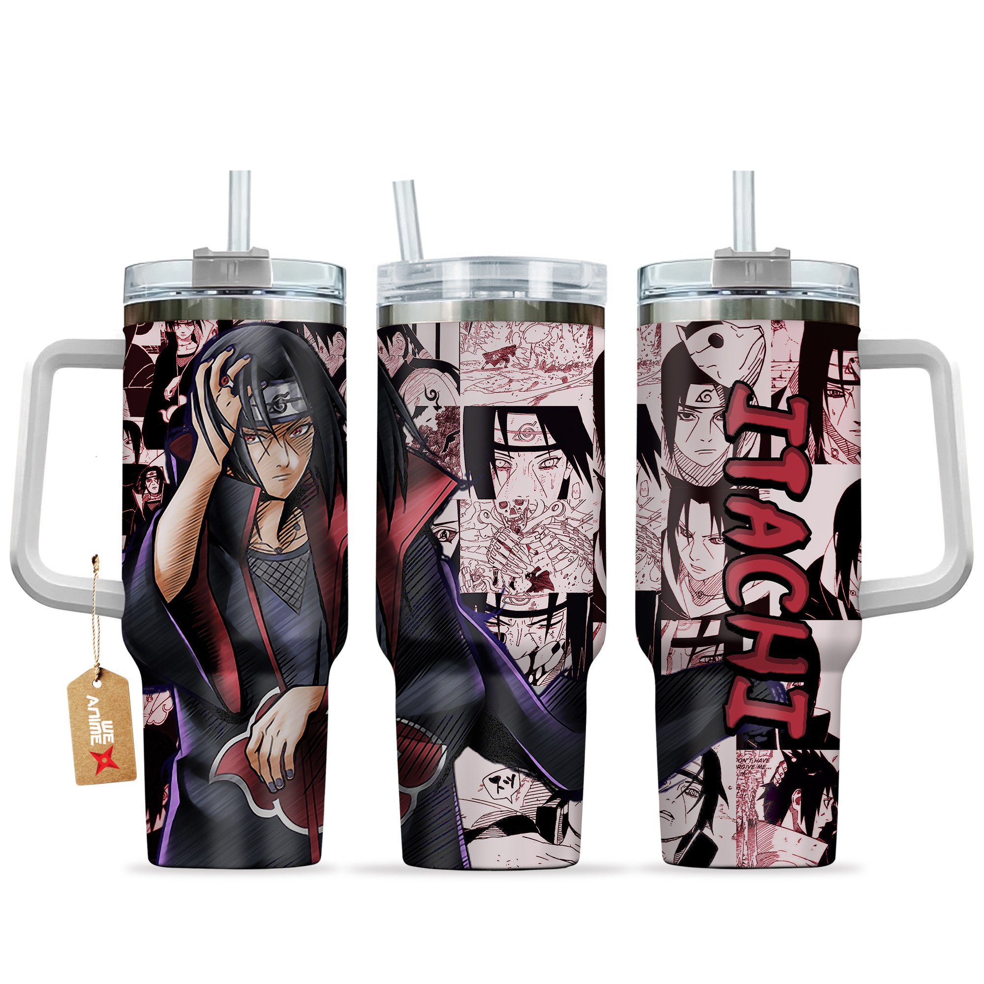 Hydratemerch Itachi Uchiha Naruto Anime Custom Stanley Quencher 40oz Stainless Steel Tumbler With Handle