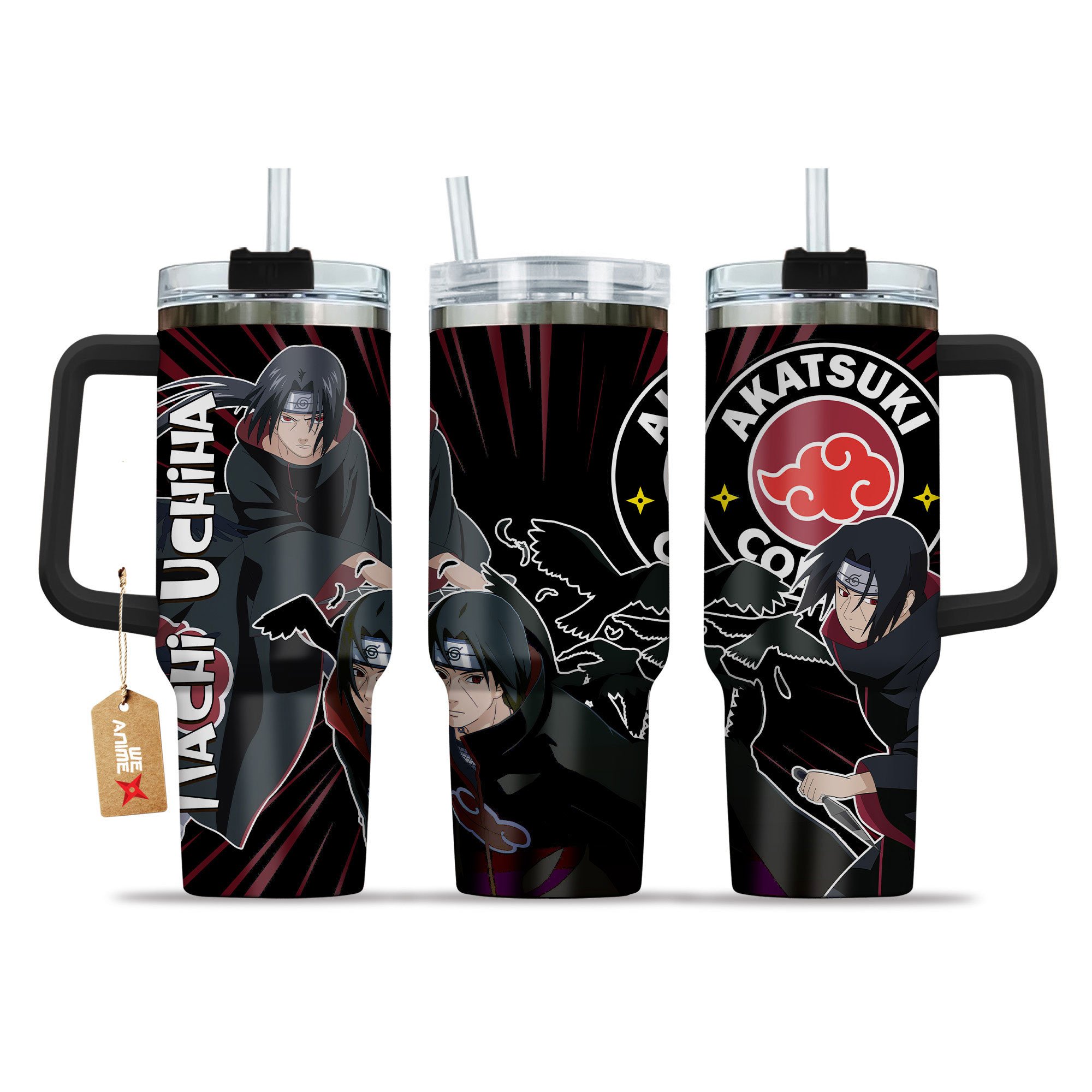 Hydratemerch Itachi Uchiha Naruto Anime Custom Stanley Quencher 40oz Stainless Steel Tumbler With Handle