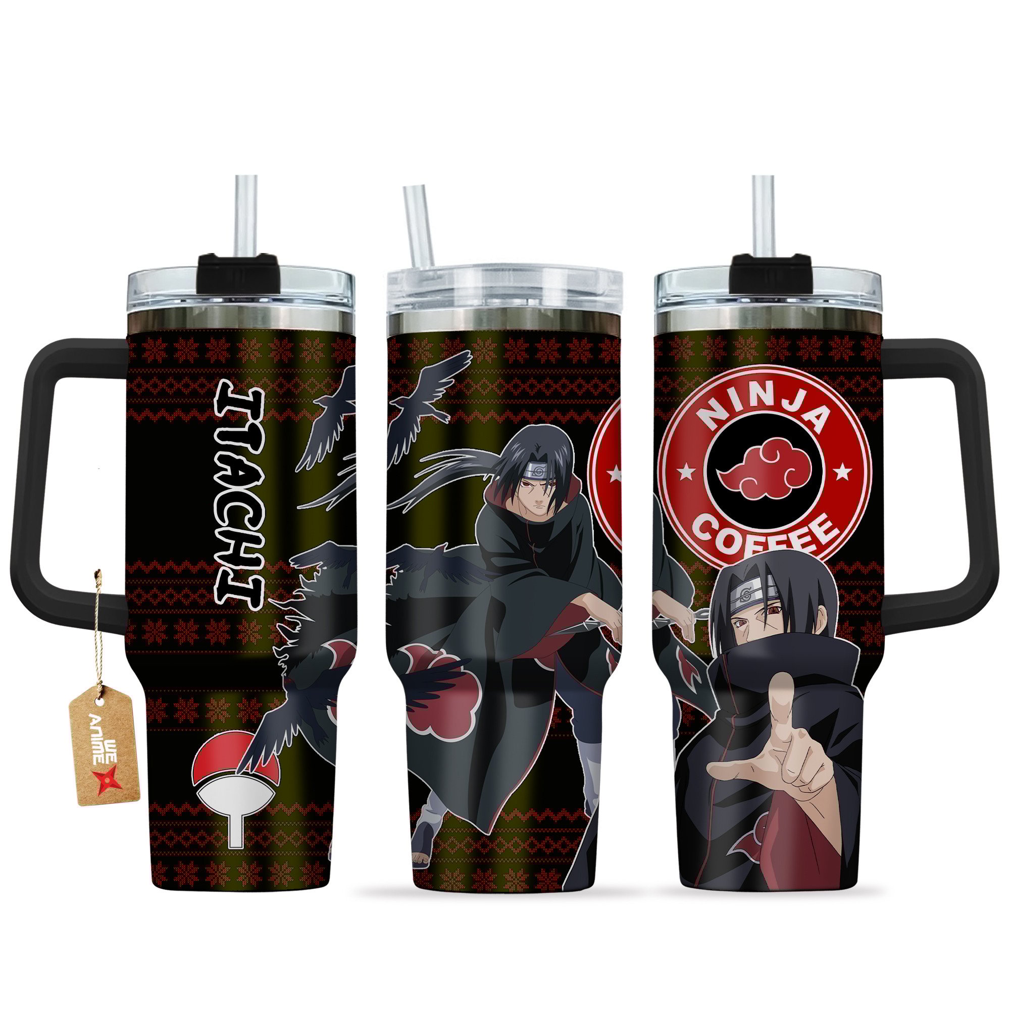 Hydratemerch Itachi Uchiha Naruto Anime Custom Stanley Quencher 40oz Stainless Steel Tumbler With Handle