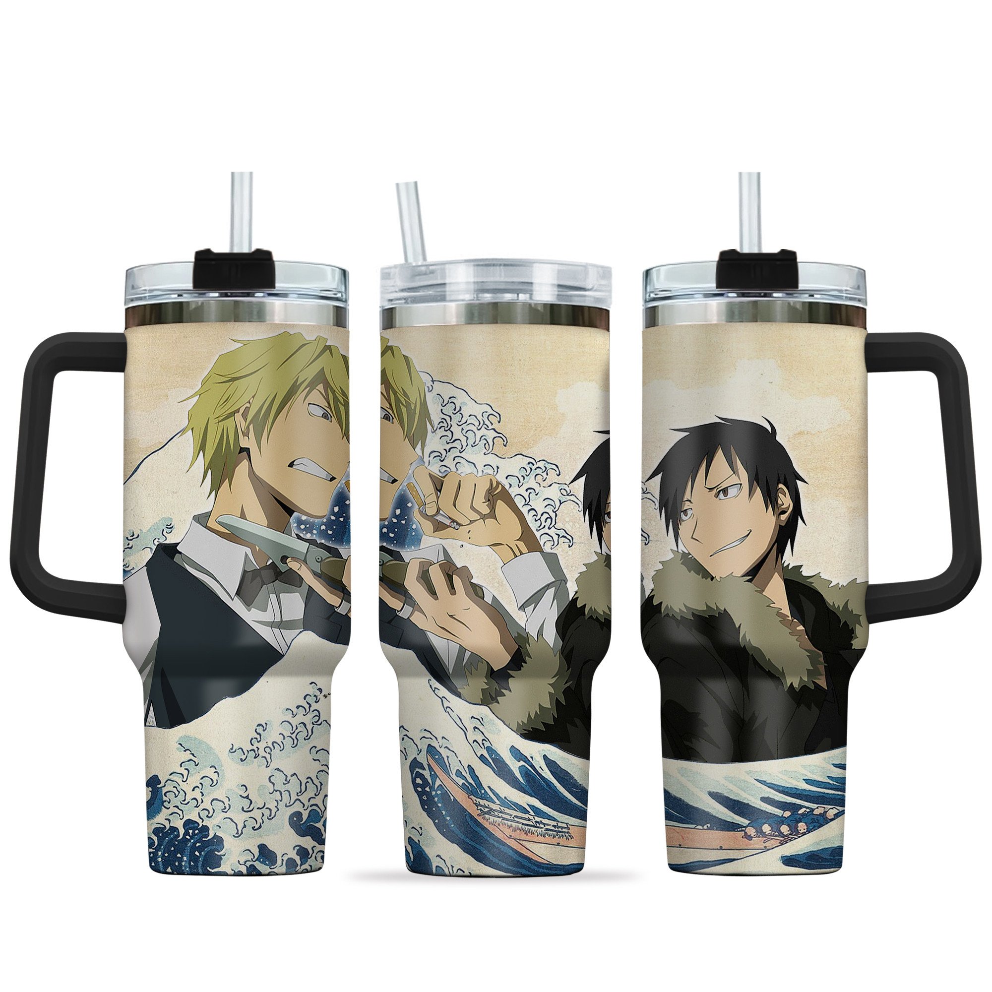 Hydratemerch Izaya x Shizuo Anime Custom Stanley Quencher 40oz Stainless Steel Tumbler With Handle