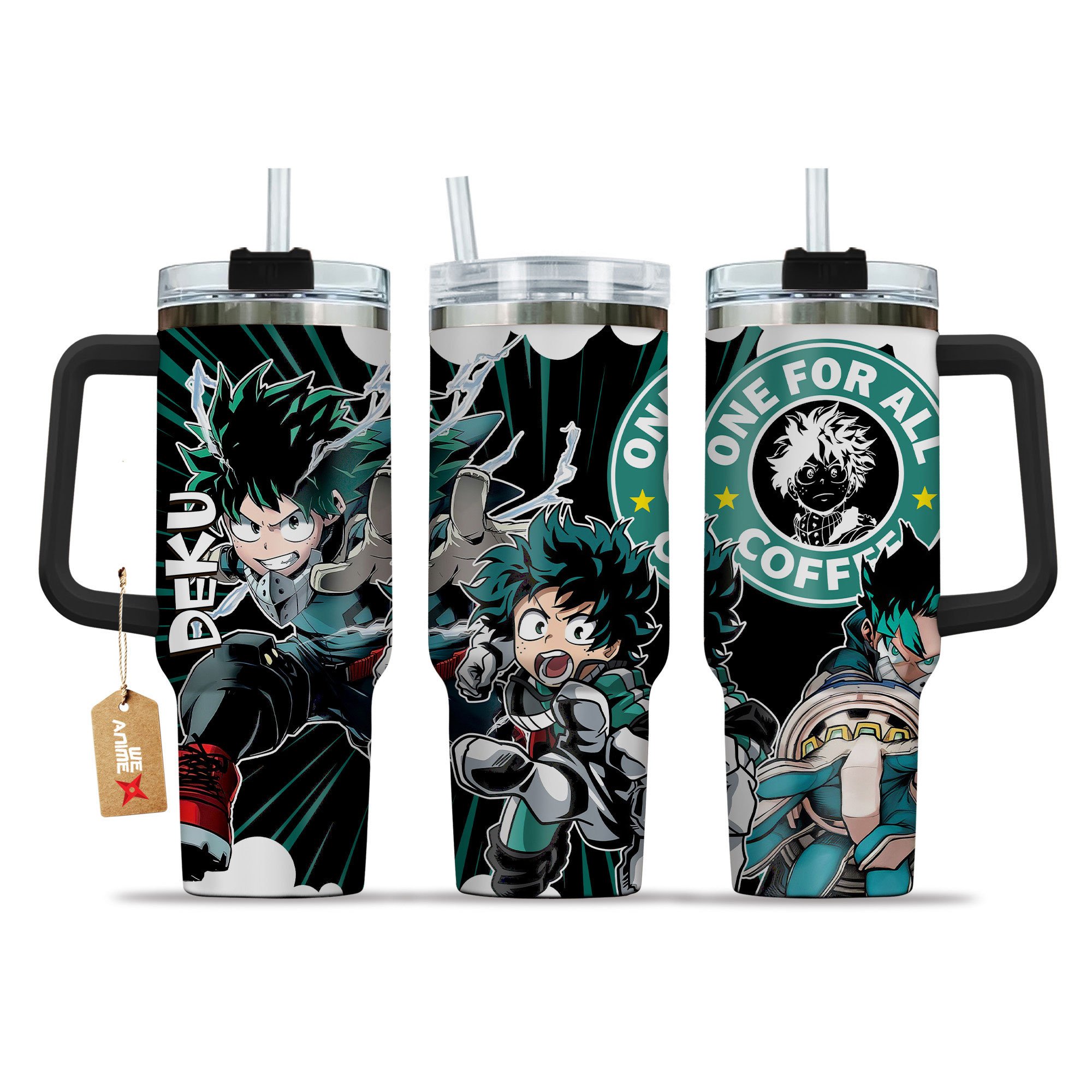 Hydratemerch Izuku Midoriya (Deku) My Hero Academia Anime Custom Stanley Quencher 40oz Stainless Steel Tumbler With Handle