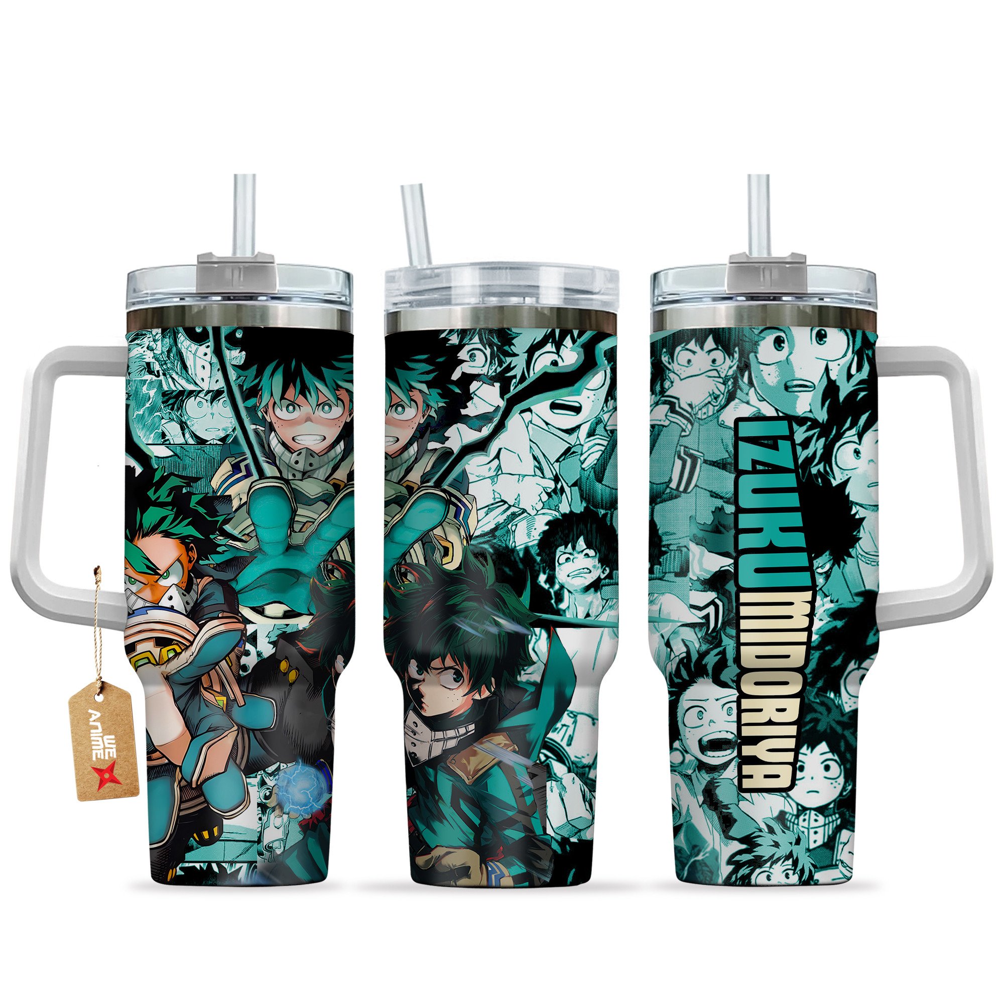 Hydratemerch Izuku Midoriya (Deku) My Hero Academia Anime Custom Stanley Quencher 40oz Stainless Steel Tumbler With Handle