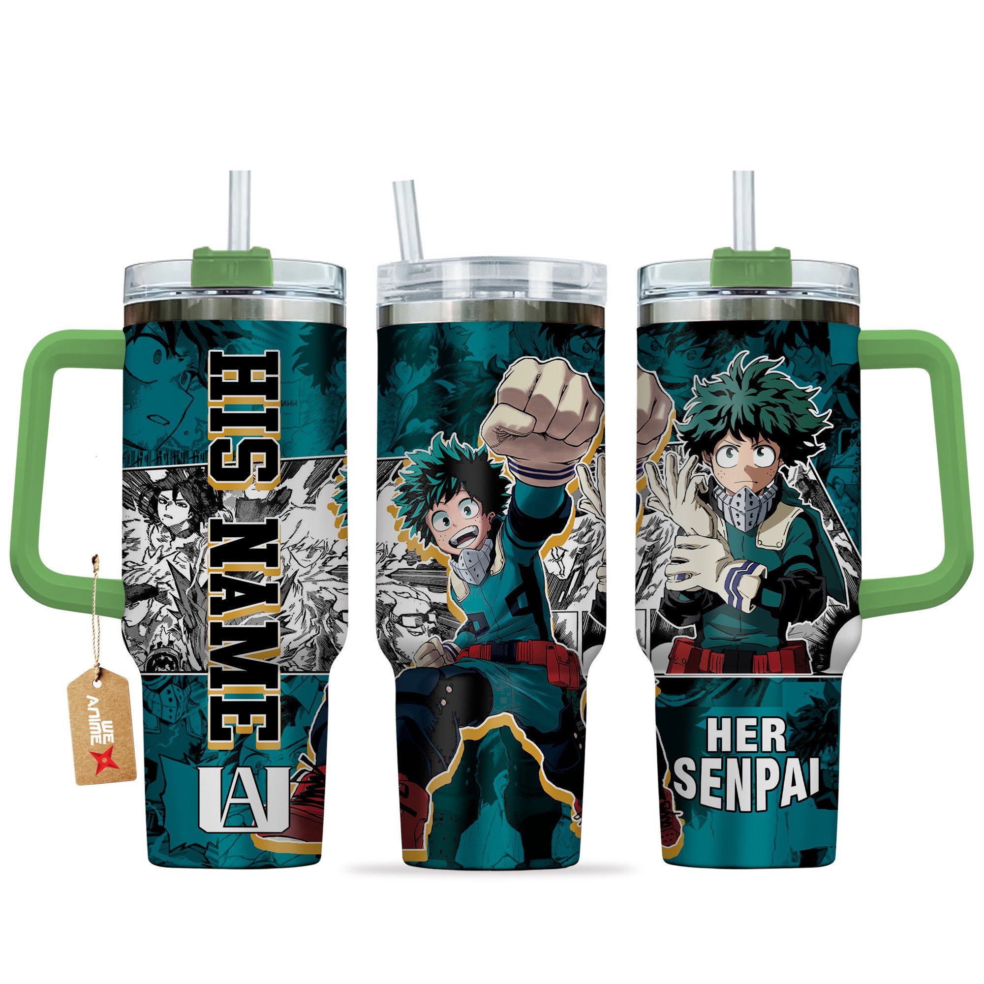 Hydratemerch Izuku Midoriya My Hero Academia Anime Custom Stanley Quencher 40oz Stainless Steel Tumbler With Handle