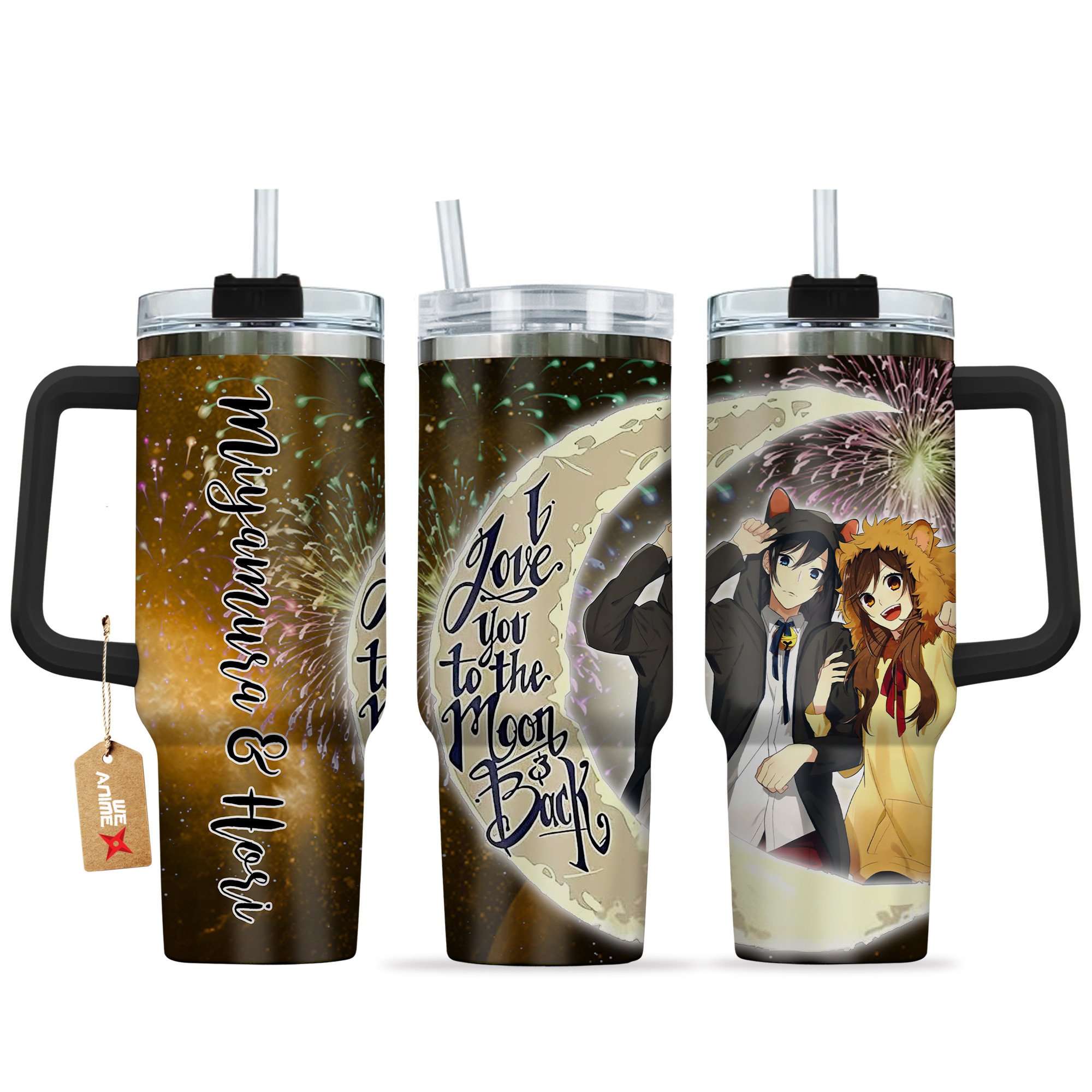 Hydratemerch Izumi Miyamura & Kyouko Hori Horimiya Anime Valentine Custom Stanley Quencher 40oz Stainless Steel Tumbler With Handle