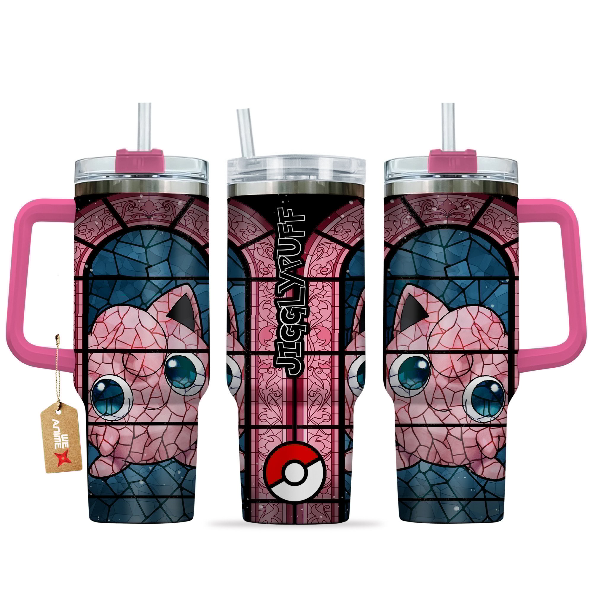 Hydratemerch Jigglypuff Pokemon Anime Custom Stanley Quencher 40oz Stainless Steel Tumbler With Handle