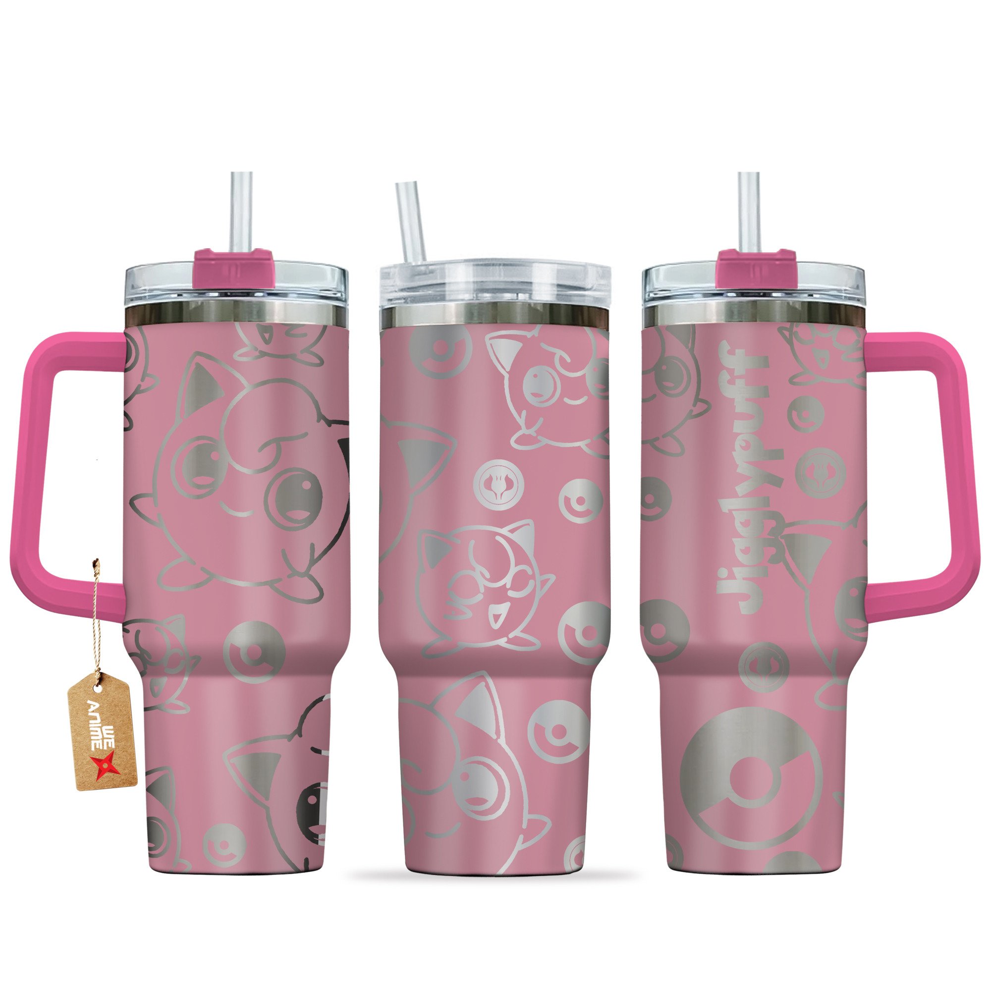 Hydratemerch Jigglypuff Pokemon Anime Custom Stanley Quencher 40oz Stainless Steel Tumbler With Handle