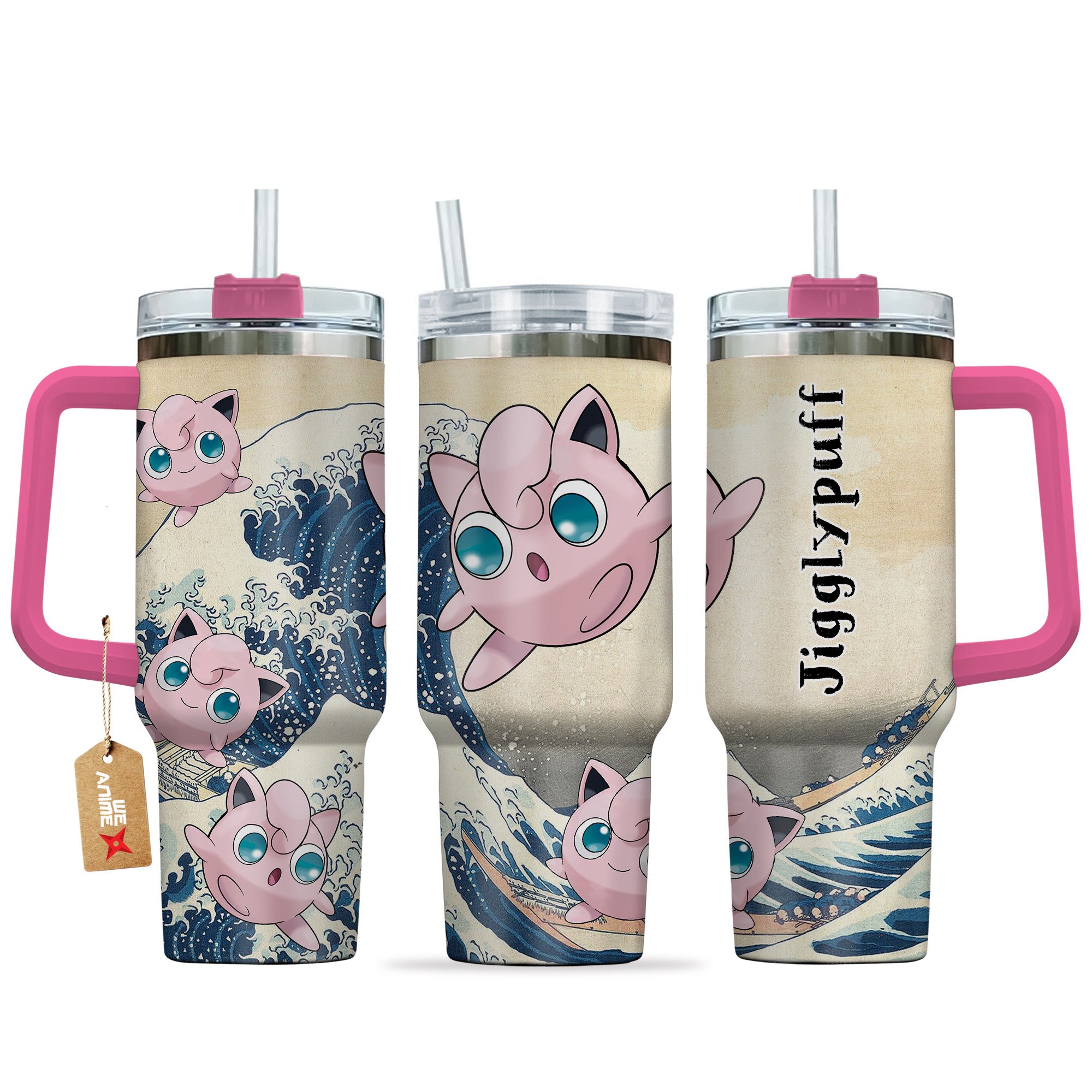 Hydratemerch Jigglypuff Pokemon Anime Custom Stanley Quencher 40oz Stainless Steel Tumbler With Handle