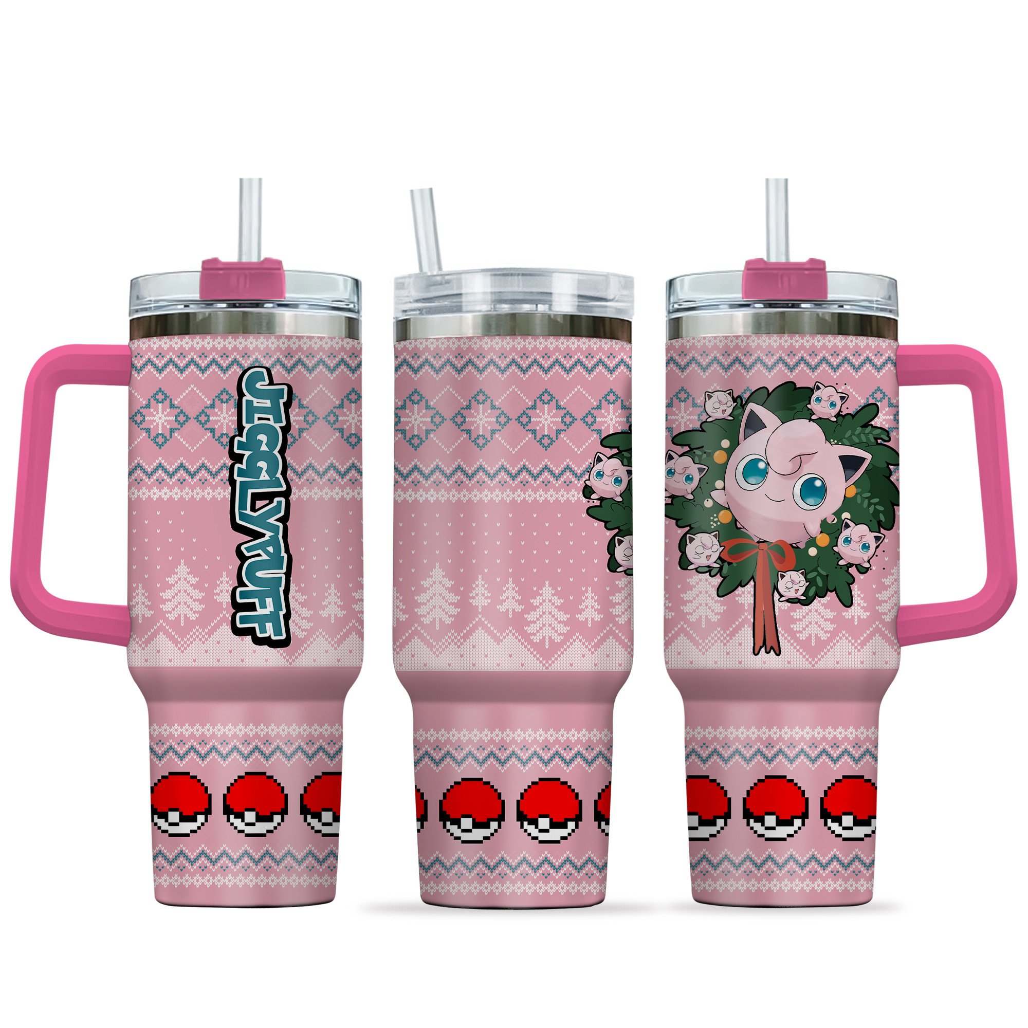 Hydratemerch Jigglypuff Pokemon Anime Custom Stanley Quencher 40oz Stainless Steel Tumbler With Handle