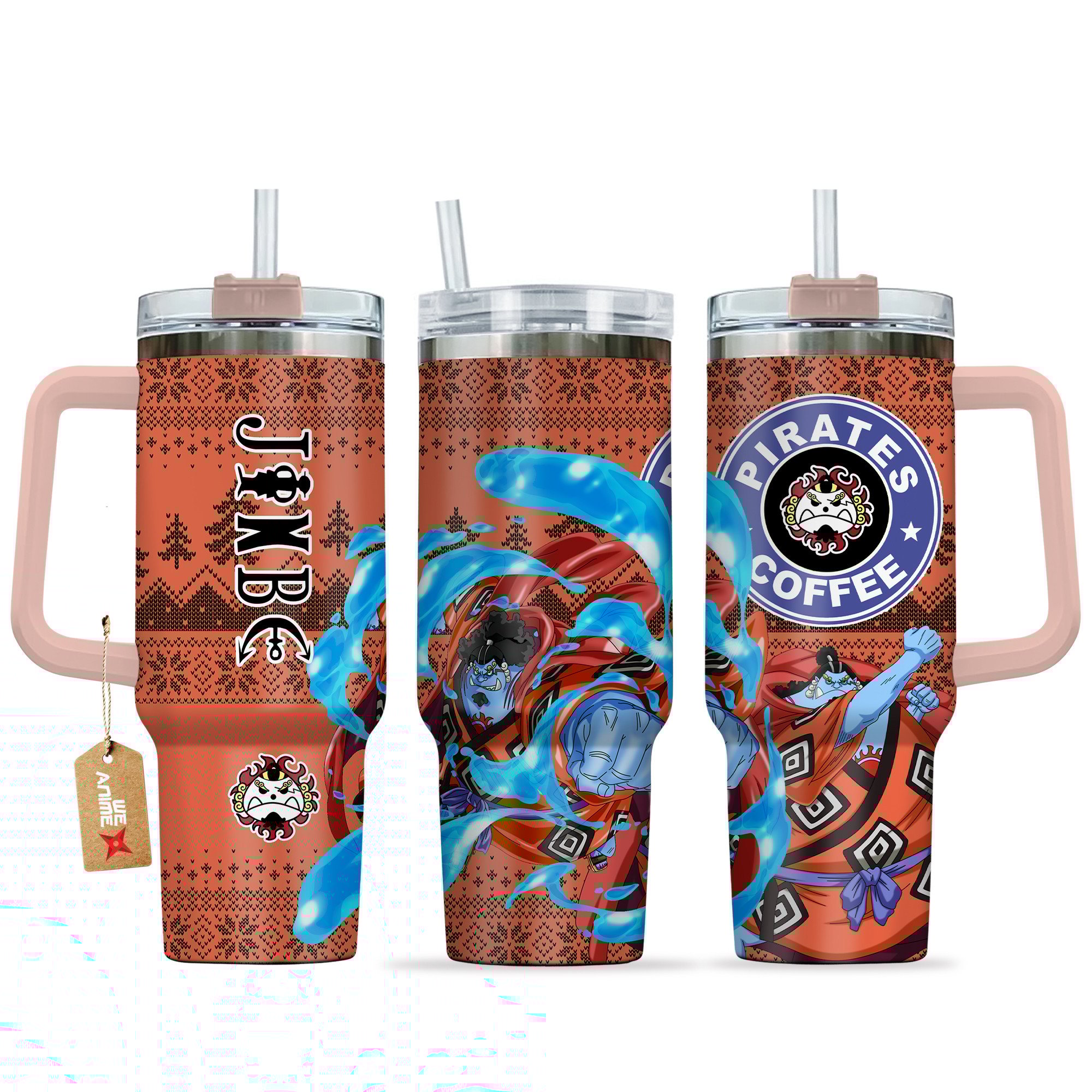 Hydratemerch Jinbe One piece Anime Custom Stanley Quencher 40oz Stainless Steel Tumbler With Handle