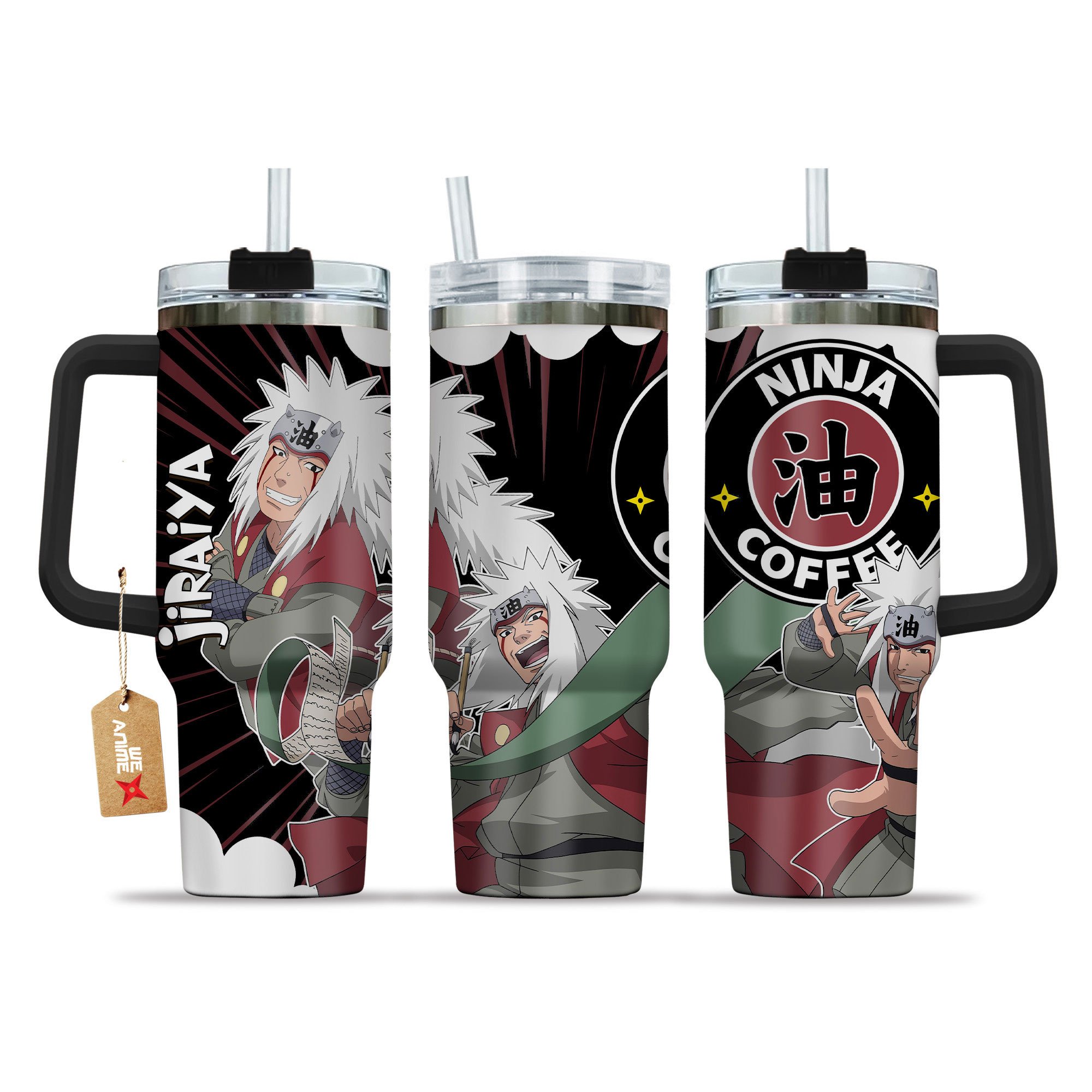 Hydratemerch Jiraiya Naruto Anime Custom Stanley Quencher 40oz Stainless Steel Tumbler With Handle