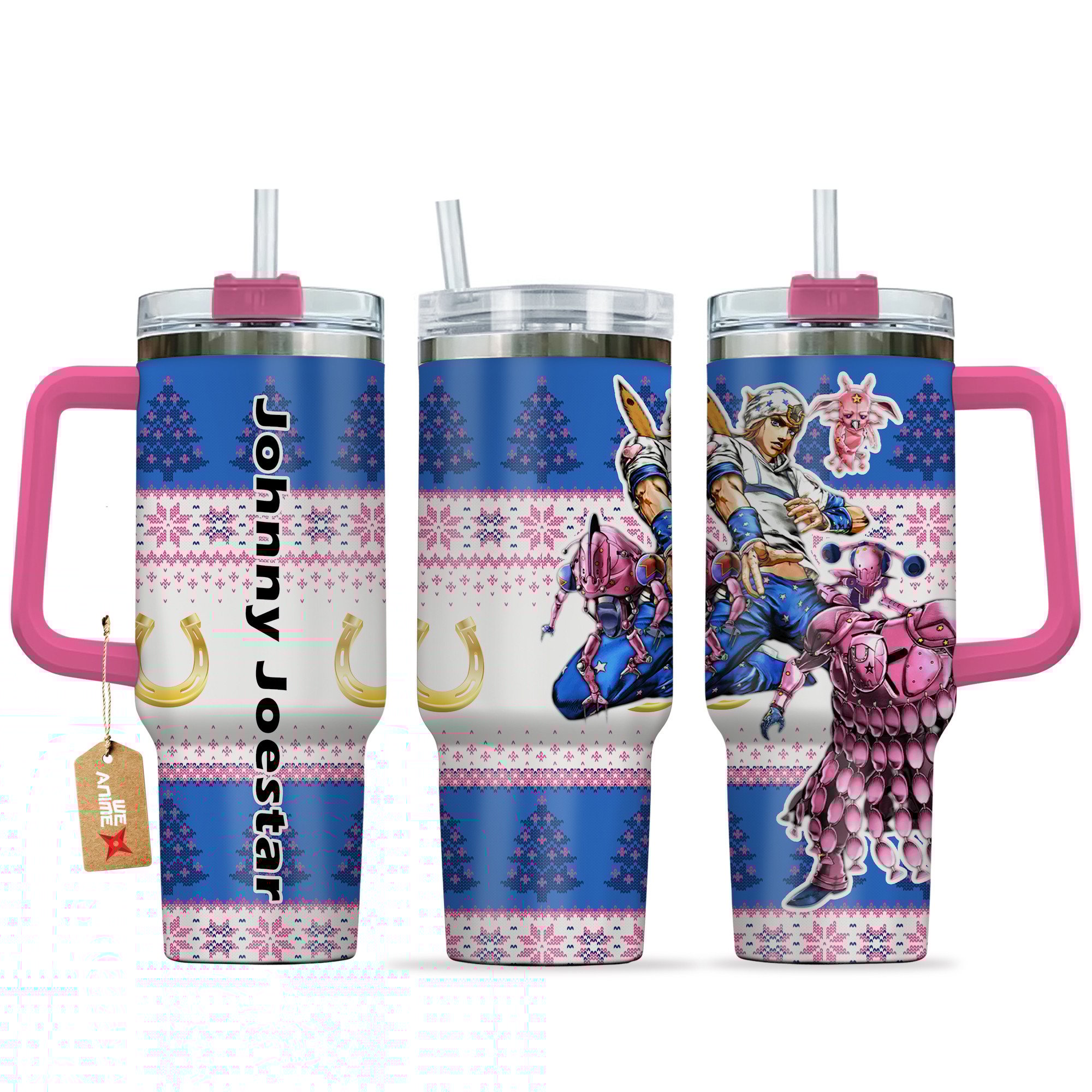 Hydratemerch Johnny Joestar JoJo's Bizarre Anime Custom Stanley Quencher 40oz Stainless Steel Tumbler With Handle