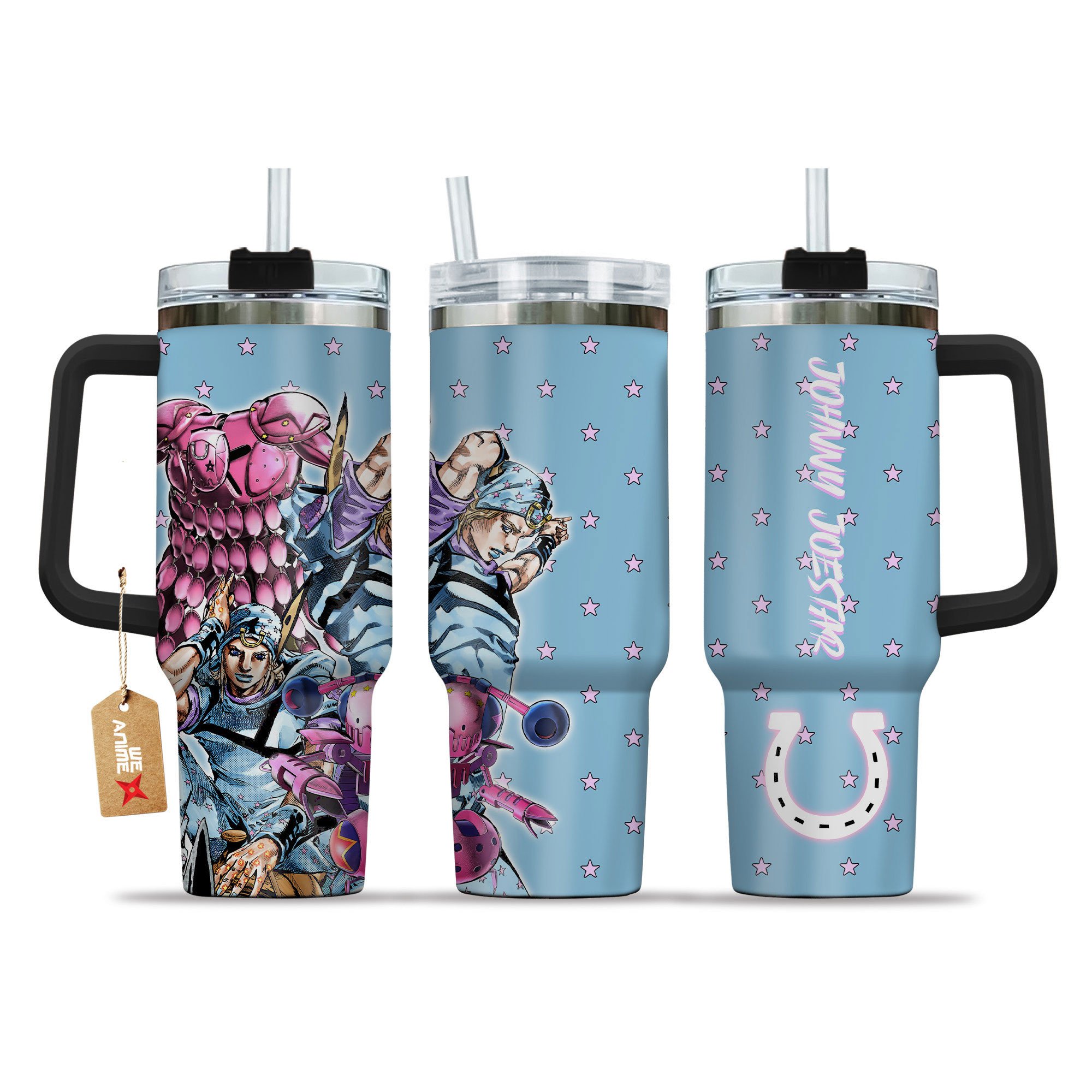Hydratemerch Johnny Joestar JoJo's Bizarre Anime Custom Stanley Quencher 40oz Stainless Steel Tumbler With Handle