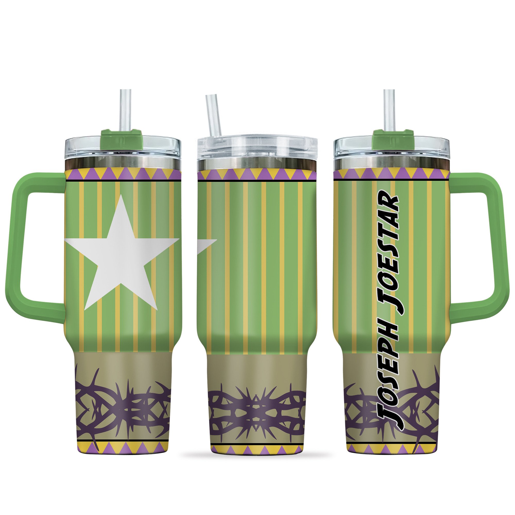 Hydratemerch Joseph Joestar JoJo's Bizarre Anime Custom Stanley Quencher 40oz Stainless Steel Tumbler With Handle