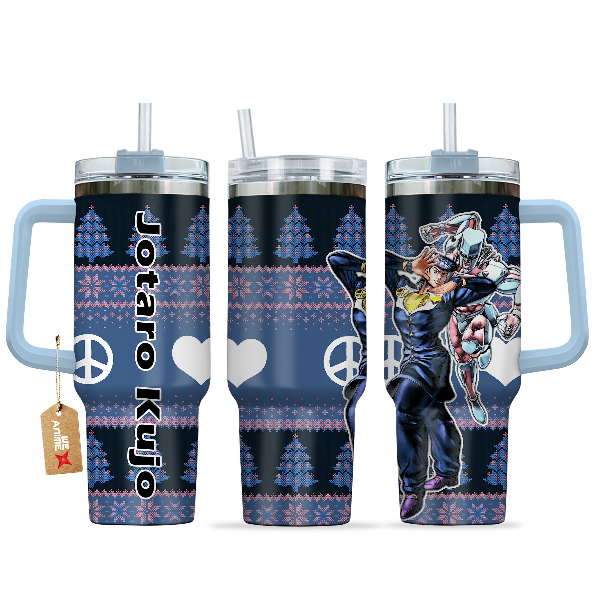 Hydratemerch Josuke JoJo's Bizarre Anime Custom Stanley Quencher 40oz Stainless Steel Tumbler With Handle
