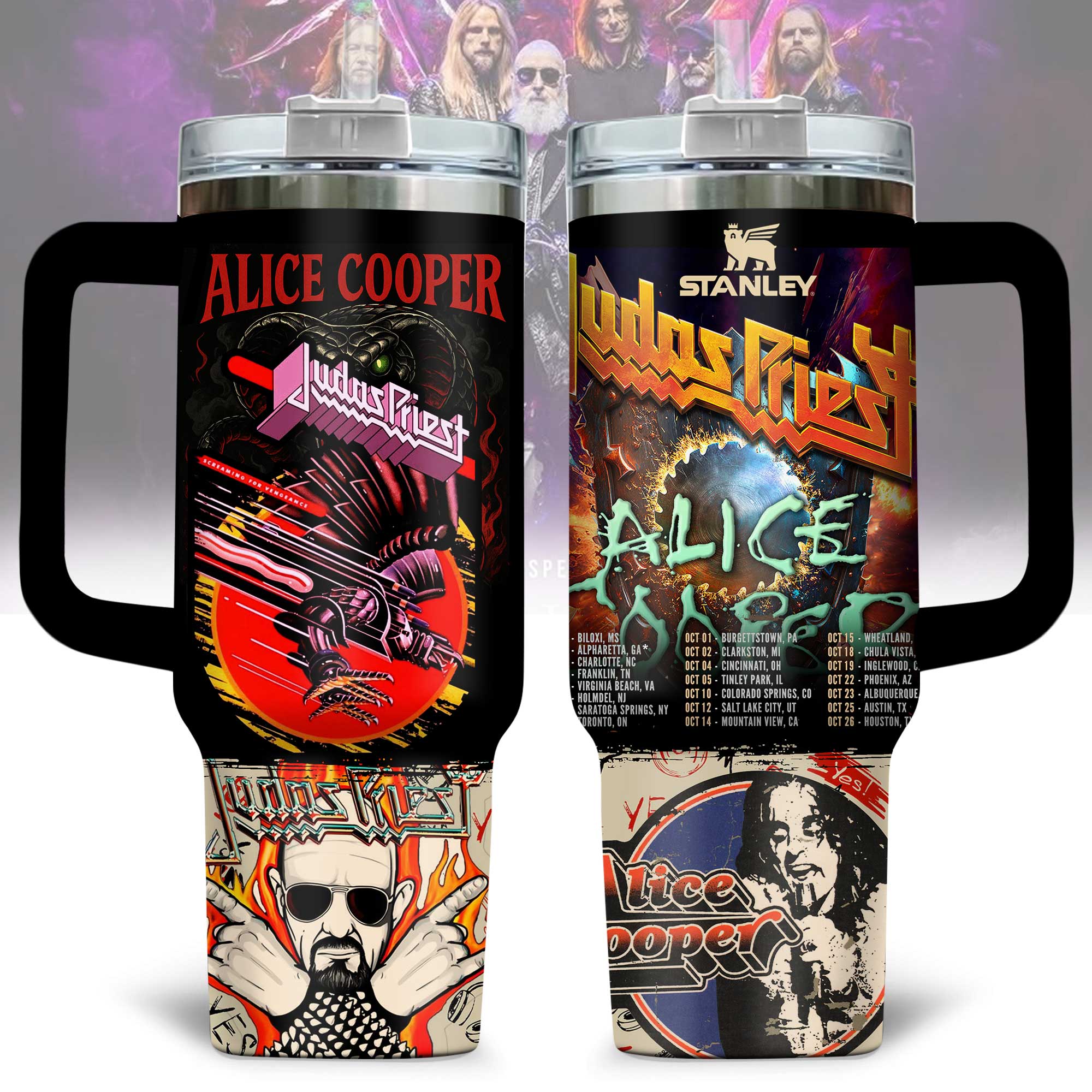Hydratemerch Judas Priest Music Custom Stanley Quencher 40oz Stainless Steel Tumbler With Handle