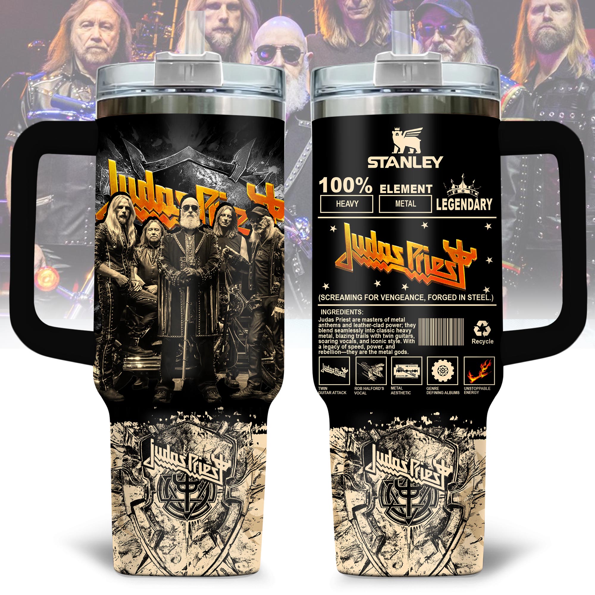 Hydratemerch Judas Priest Music Custom Stanley Quencher 40oz Stainless Steel Tumbler With Handle