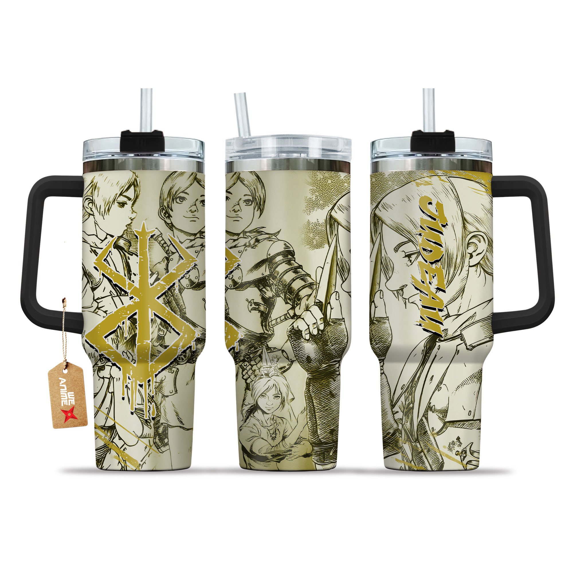 Hydratemerch Judeau Berserk Anime Custom Stanley Quencher 40oz Stainless Steel Tumbler With Handle