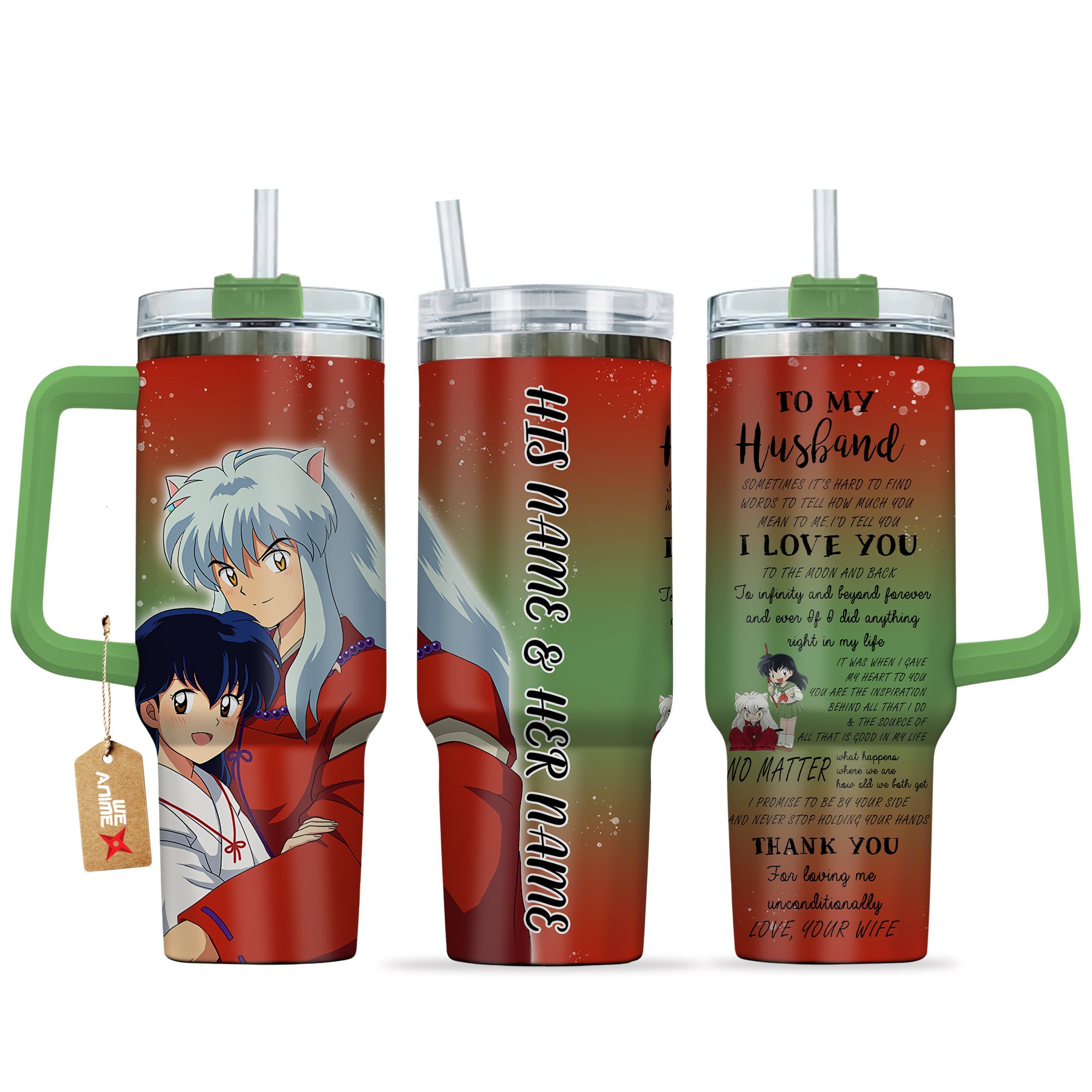 Hydratemerch Kagome And Inuyasha Anime Valentine Custom Stanley Quencher 40oz Stainless Steel Tumbler With Handle