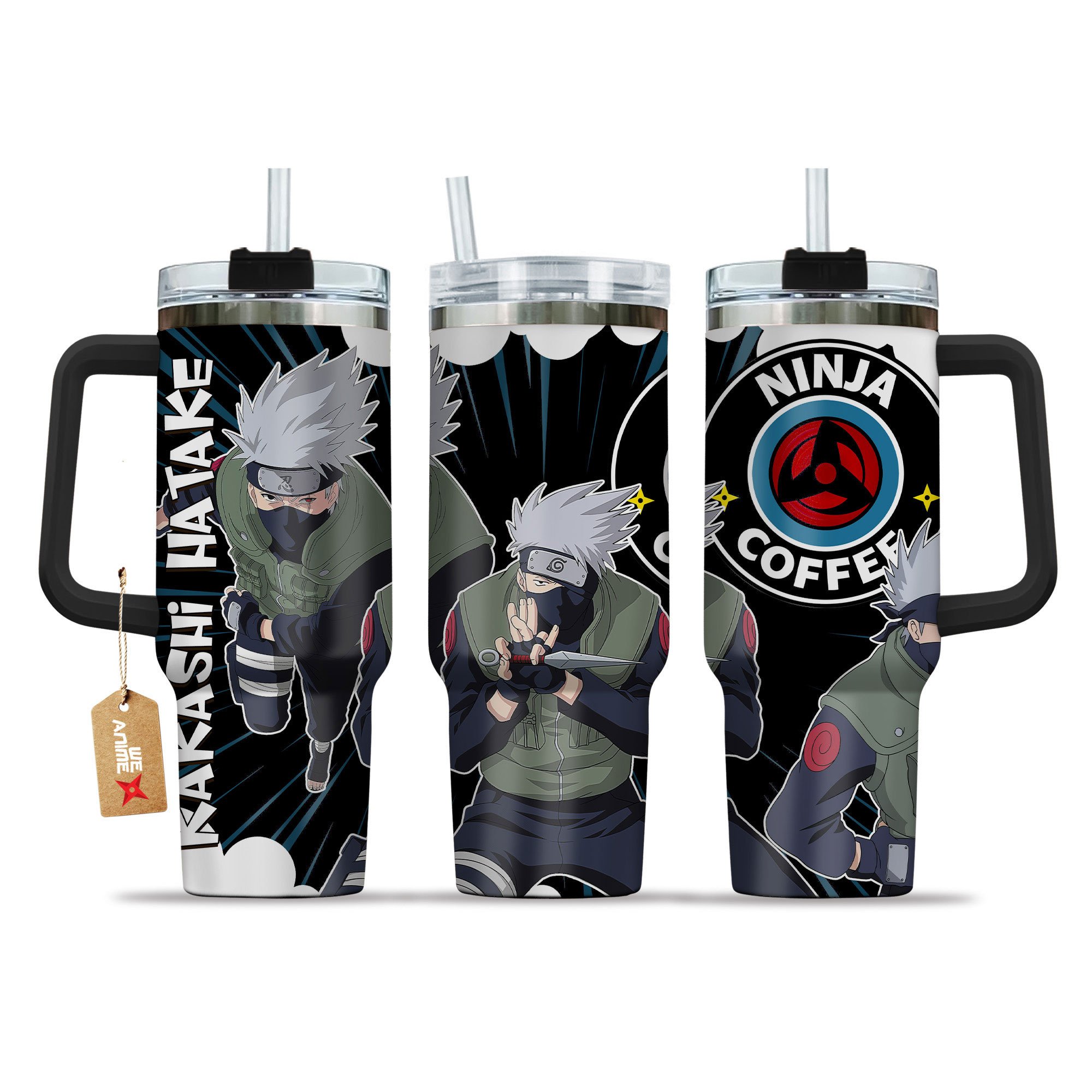 Hydratemerch Kakashi Hatake Naruto Anime Custom Stanley Quencher 40oz Stainless Steel Tumbler With Handle