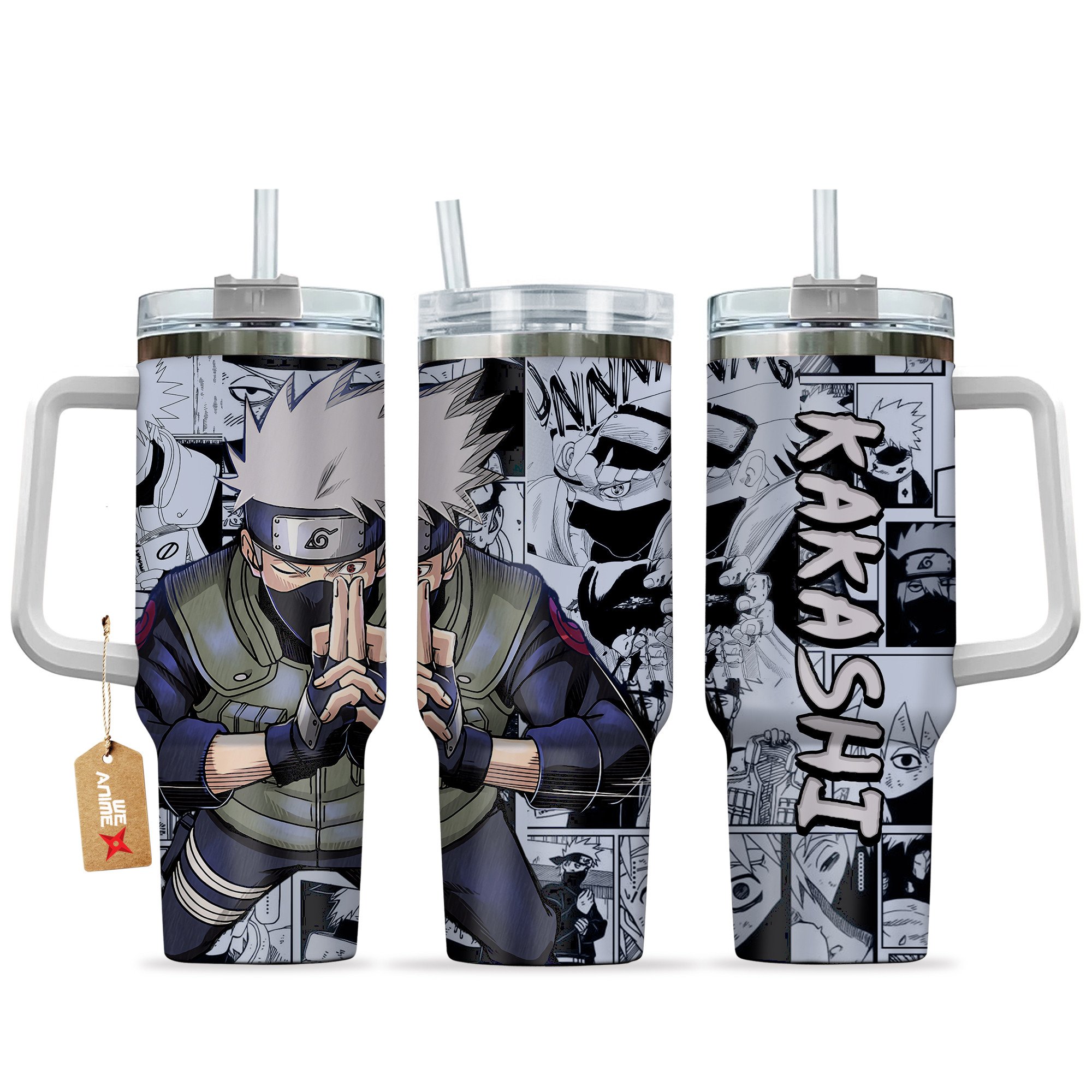 Hydratemerch Kakashi Hatake Naruto Anime Custom Stanley Quencher 40oz Stainless Steel Tumbler With Handle