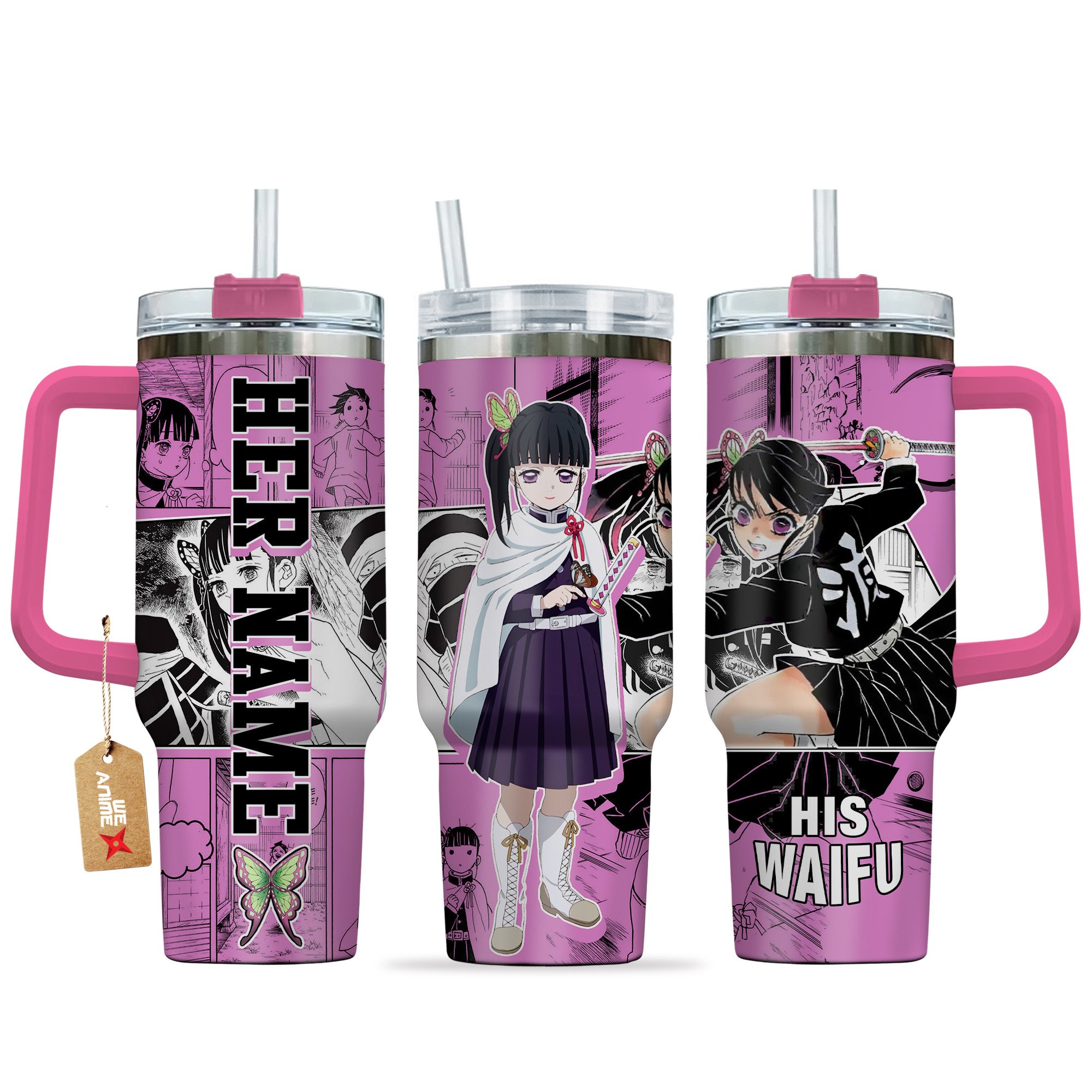 Hydratemerch Kanao Tsuyuri Demon Slayer Anime Custom Stanley Quencher 40oz Stainless Steel Tumbler With Handle
