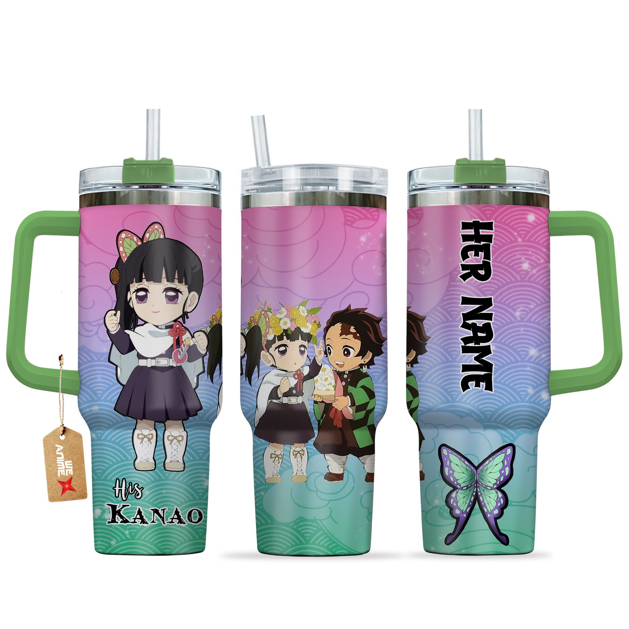 Hydratemerch Kanao Tsuyuri Demon Slayer Anime Valentine Custom Stanley Quencher 40oz Stainless Steel Tumbler With Handle