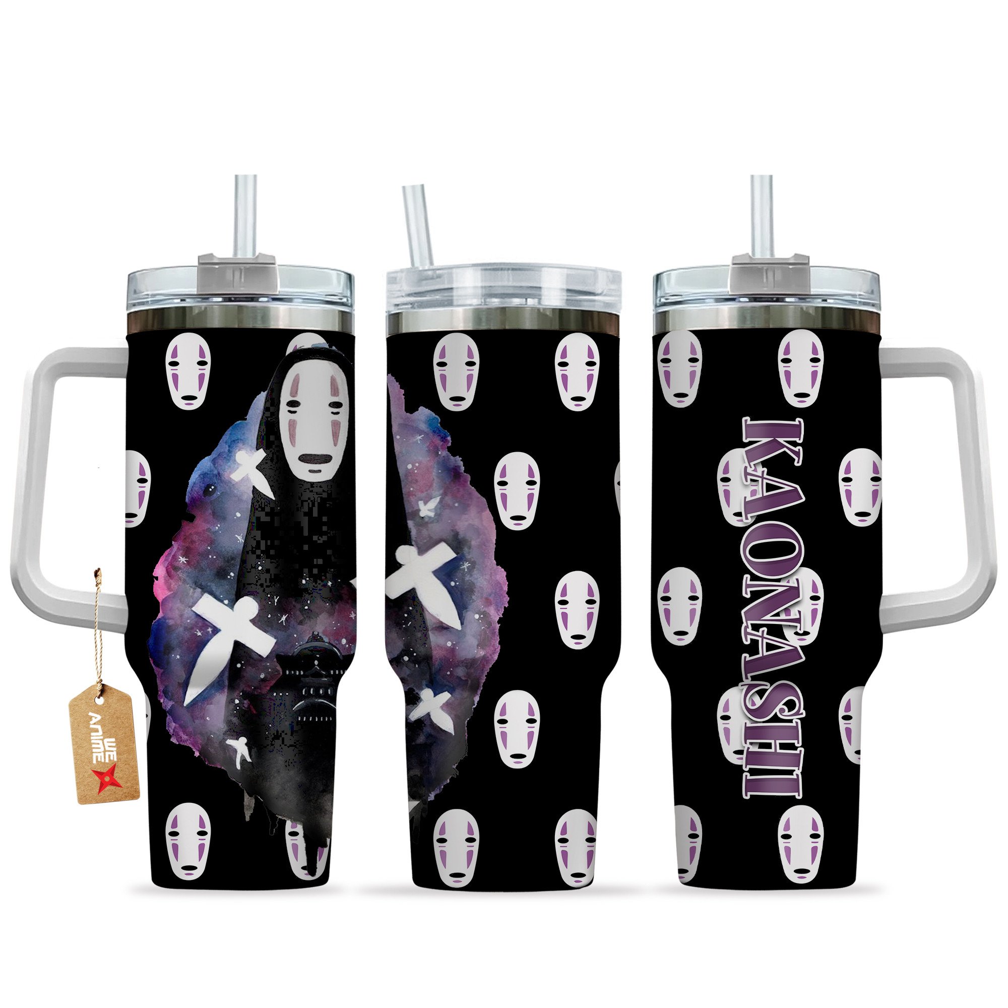 Hydratemerch Kaonashi Spirited Away Anime Custom Stanley Quencher 40oz Stainless Steel Tumbler With Handle