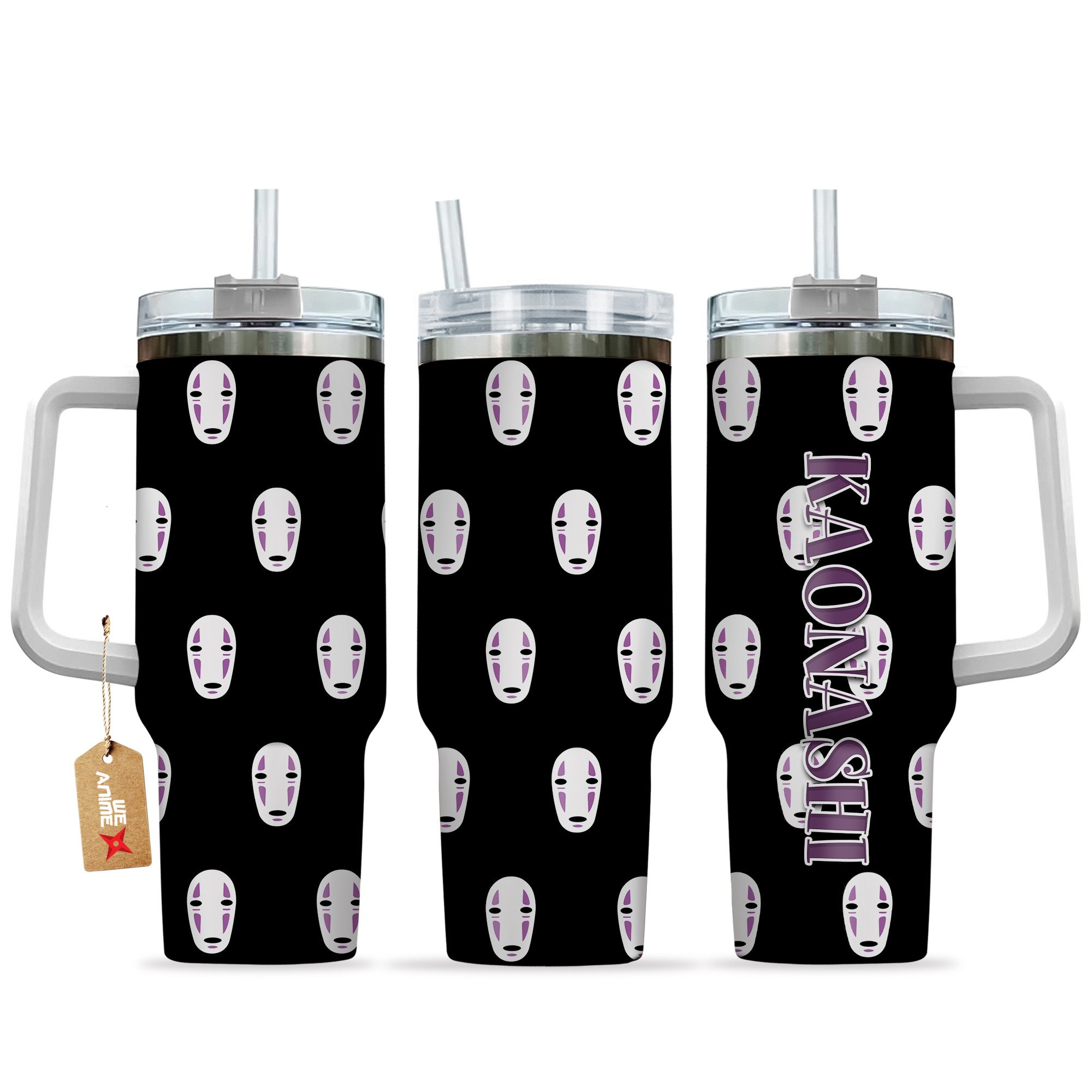 Hydratemerch Kaonashi Spirited Away Anime Custom Stanley Quencher 40oz Stainless Steel Tumbler With Handle