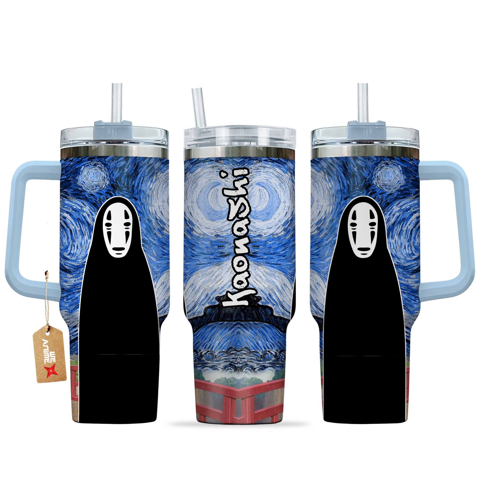 Hydratemerch Kaonashi Spirited Away Anime Custom Stanley Quencher 40oz Stainless Steel Tumbler With Handle