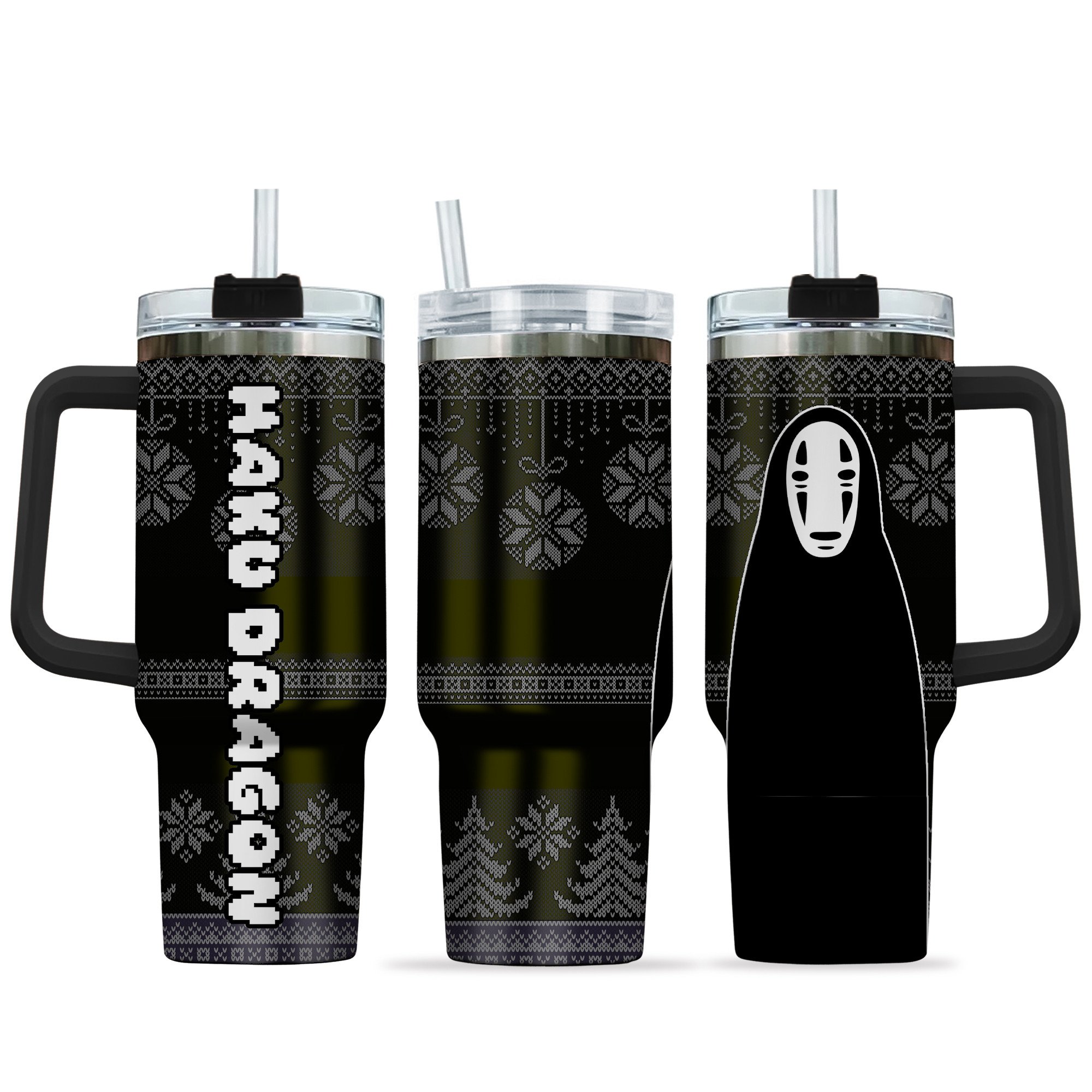 Hydratemerch Kaonashi Spirited Away Anime Custom Stanley Quencher 40oz Stainless Steel Tumbler With Handle