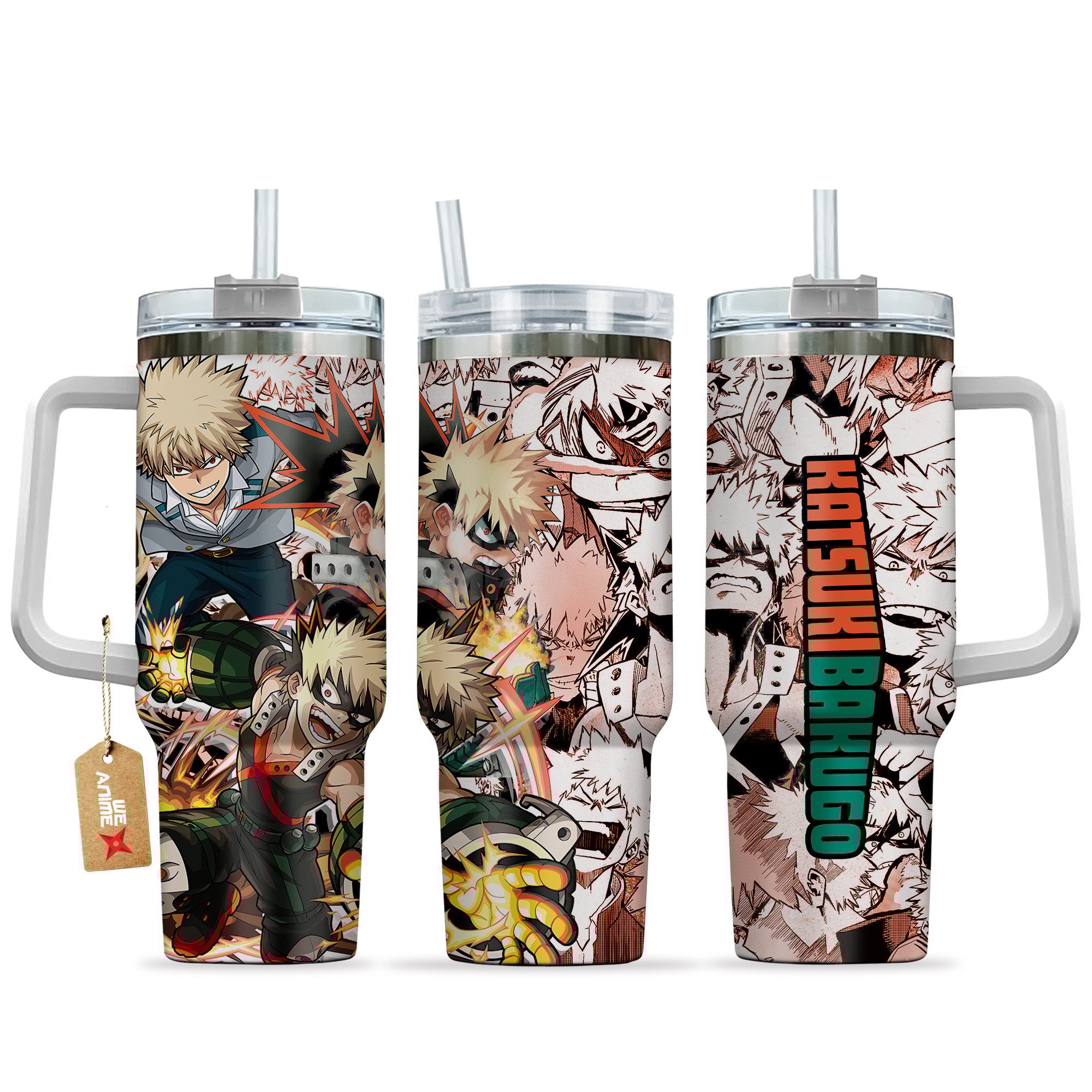 Hydratemerch Katsuki Bakugo (Dynamight) My Hero Academia Anime Custom Stanley Quencher 40oz Stainless Steel Tumbler With Handle