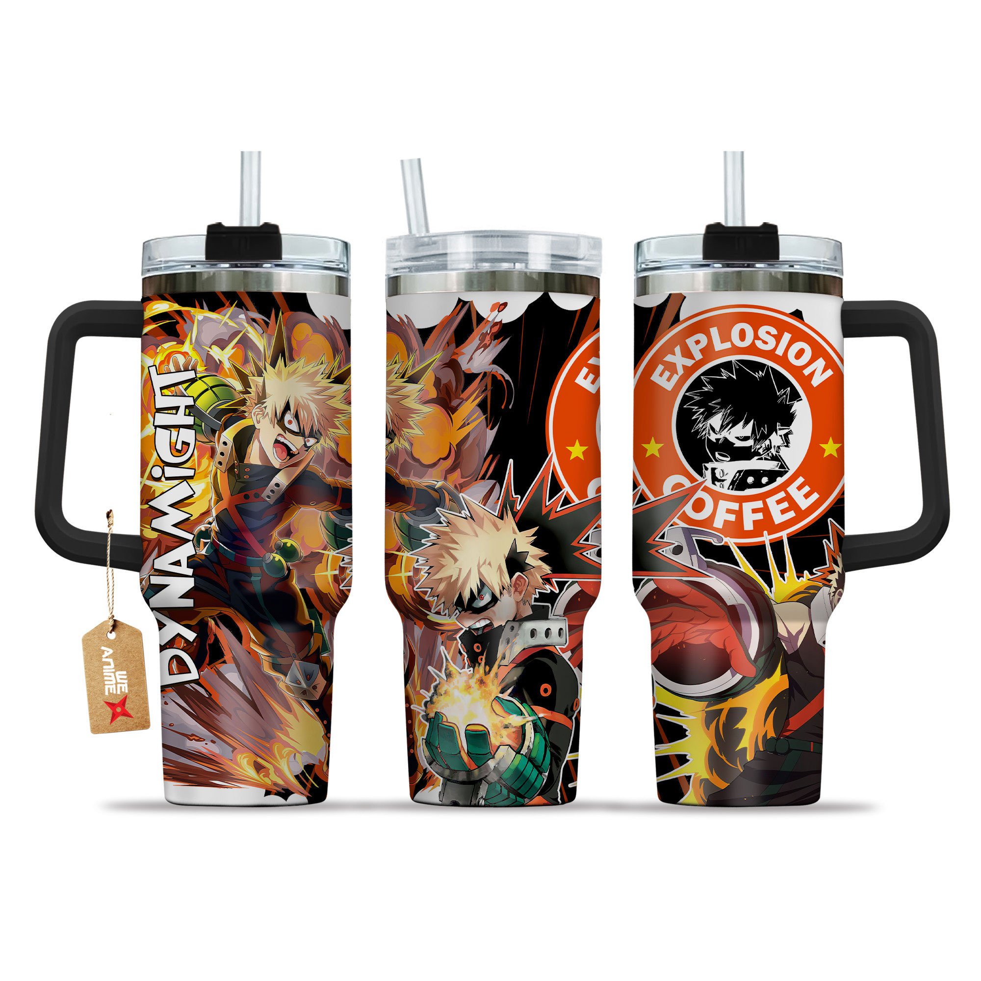 Hydratemerch Katsuki Bakugo (Dynamight) My Hero Academia Anime Custom Stanley Quencher 40oz Stainless Steel Tumbler With Handle