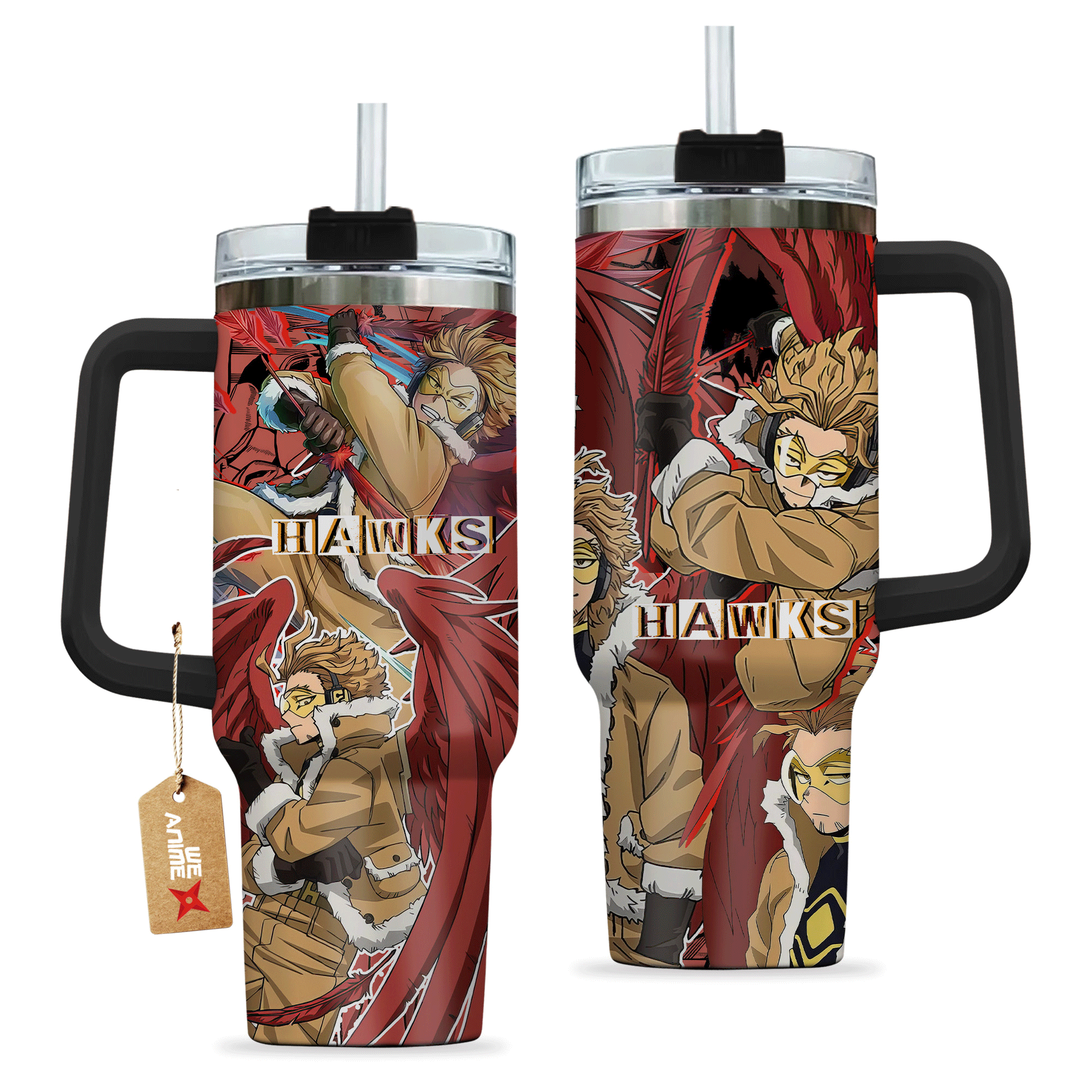 Hydratemerch Keigo Takami Hawks My Hero Academia Anime Custom Stanley Quencher 40oz Stainless Steel Tumbler With Handle
